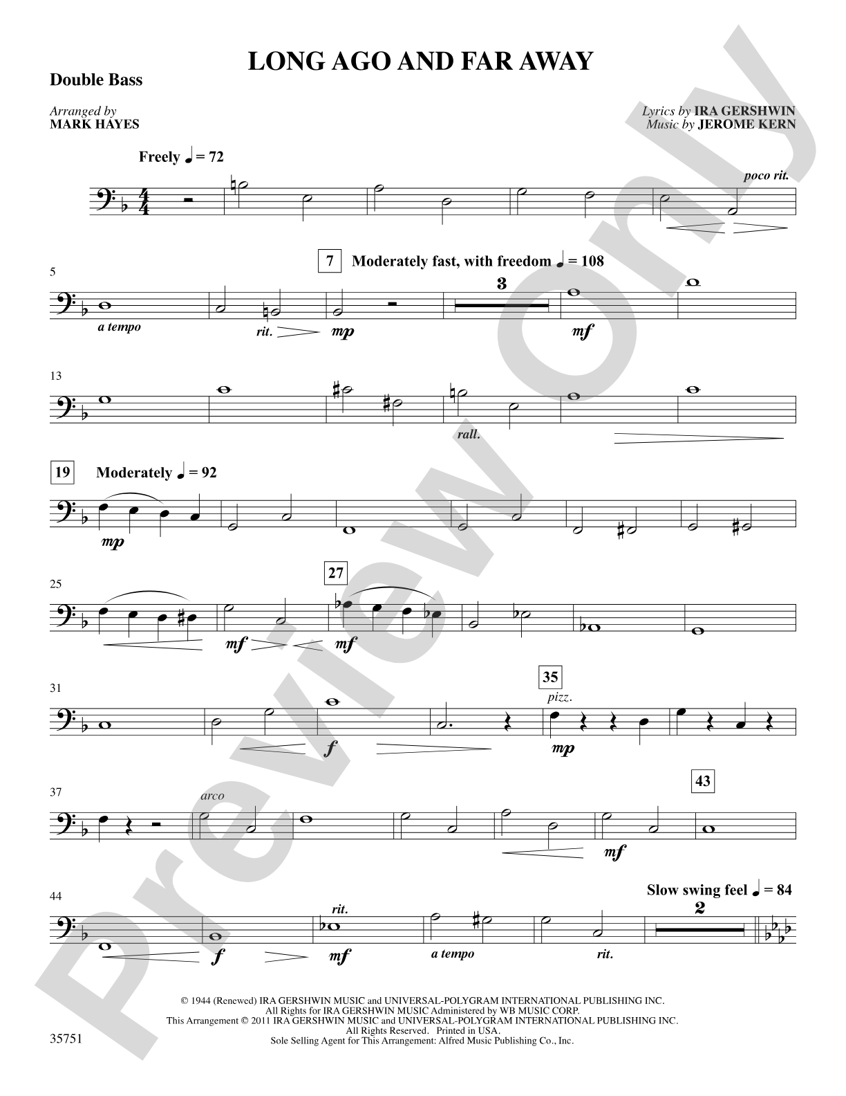 Long Ago and Far Away: String Bass: Choral SoundPax