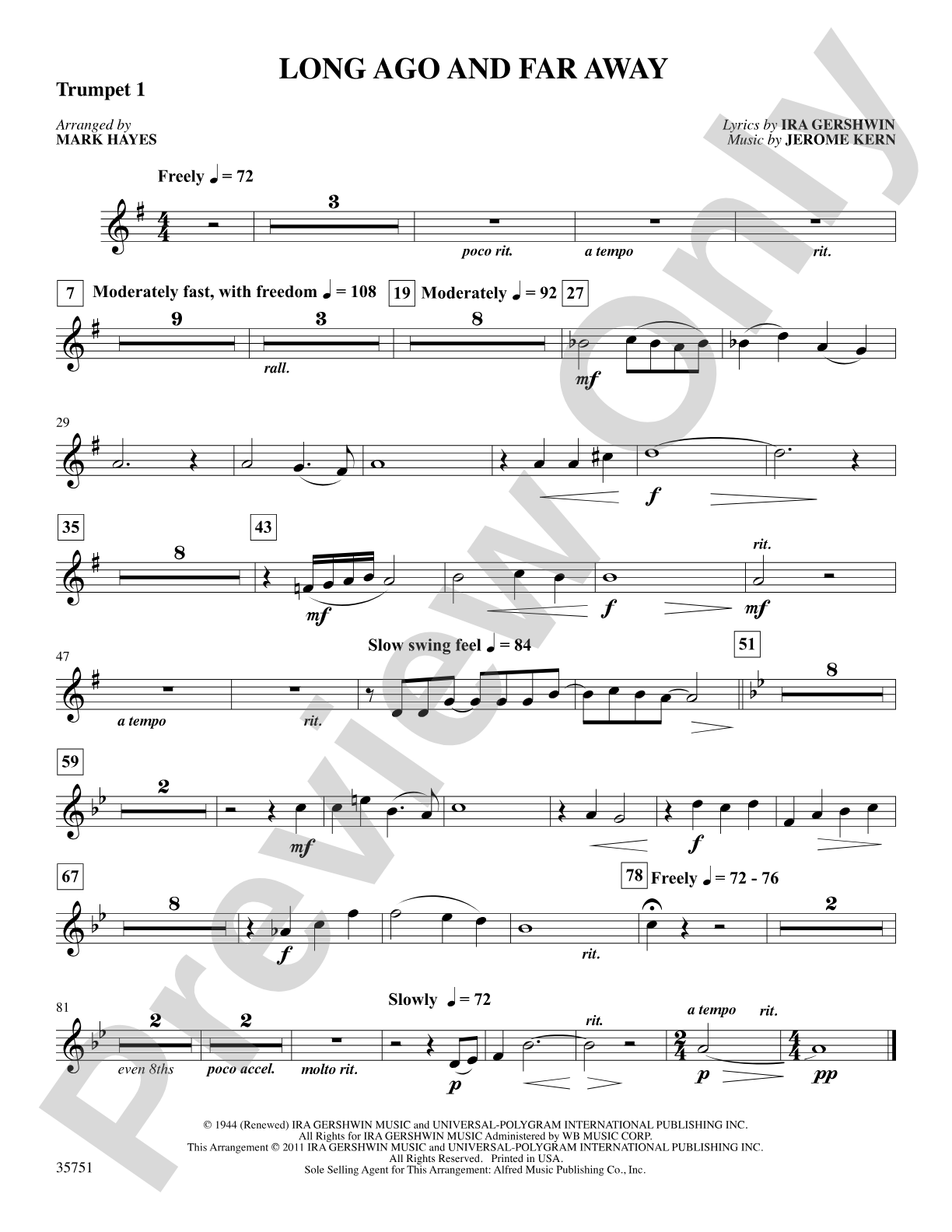 Long Ago and Far Away: 1st B-flat Trumpet: Choral SoundPax