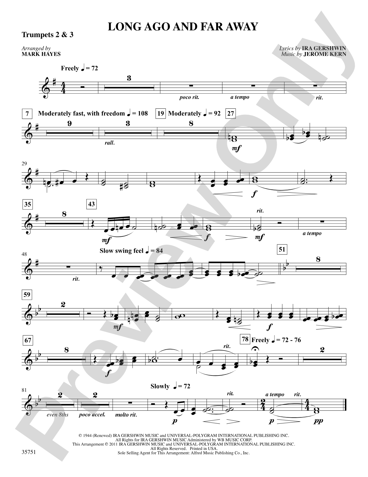 Long Ago and Far Away: 2nd & 3rd Trumpet: Choral SoundPax