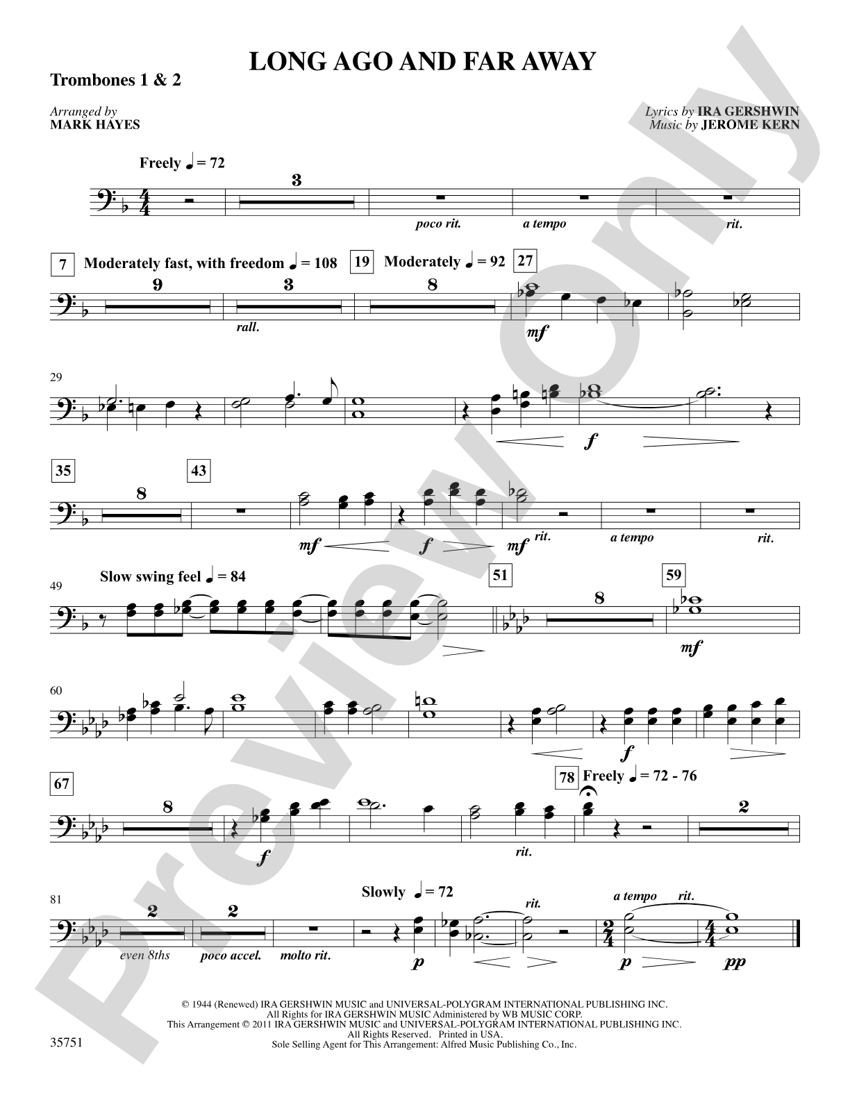 Long Ago and Far Away: 1st & 2nd Trombones: Choral SoundPax