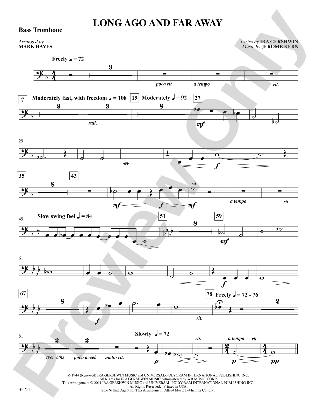 Long Ago and Far Away: 3rd Trombone: Choral SoundPax