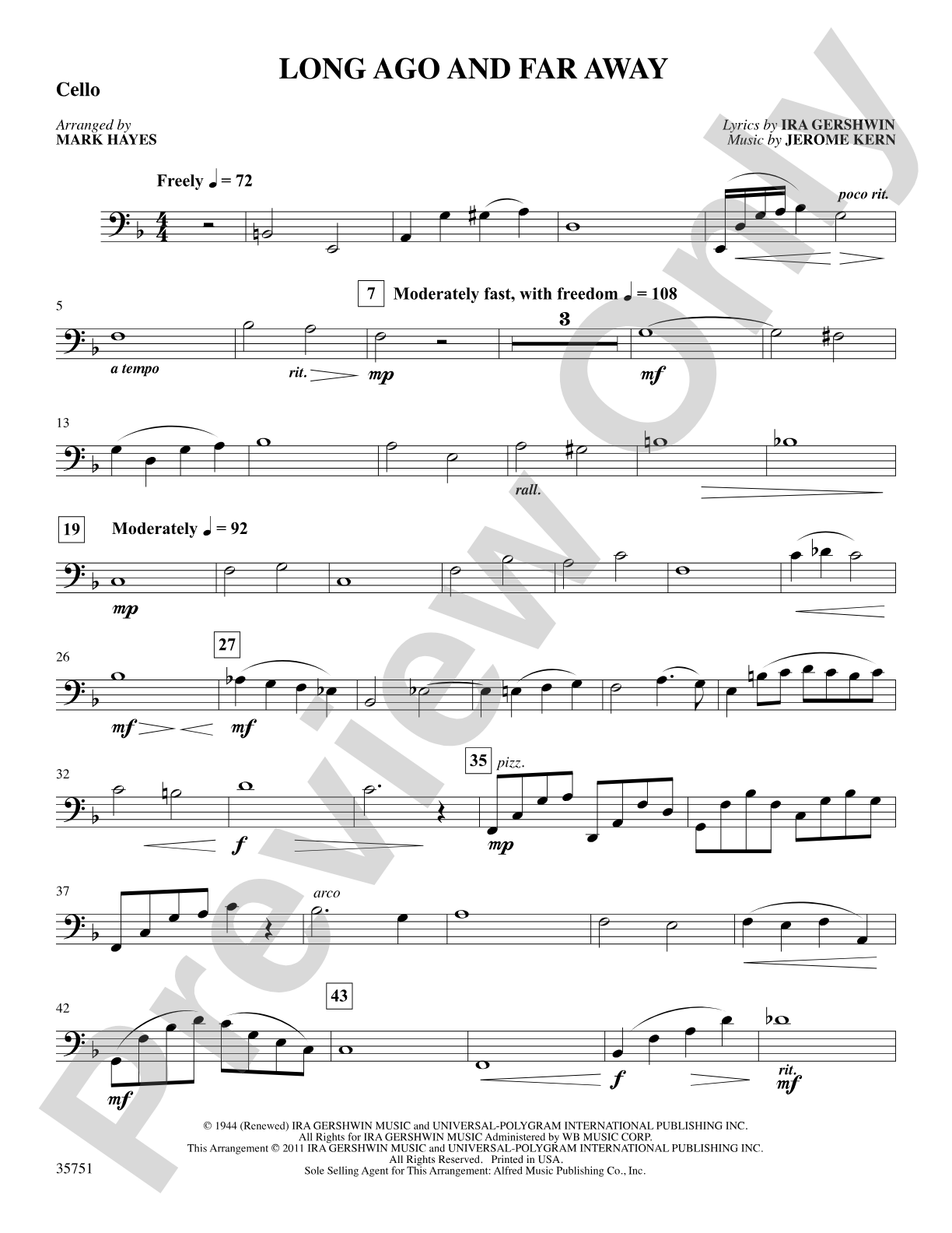 Long Ago and Far Away: Cello: Choral SoundPax