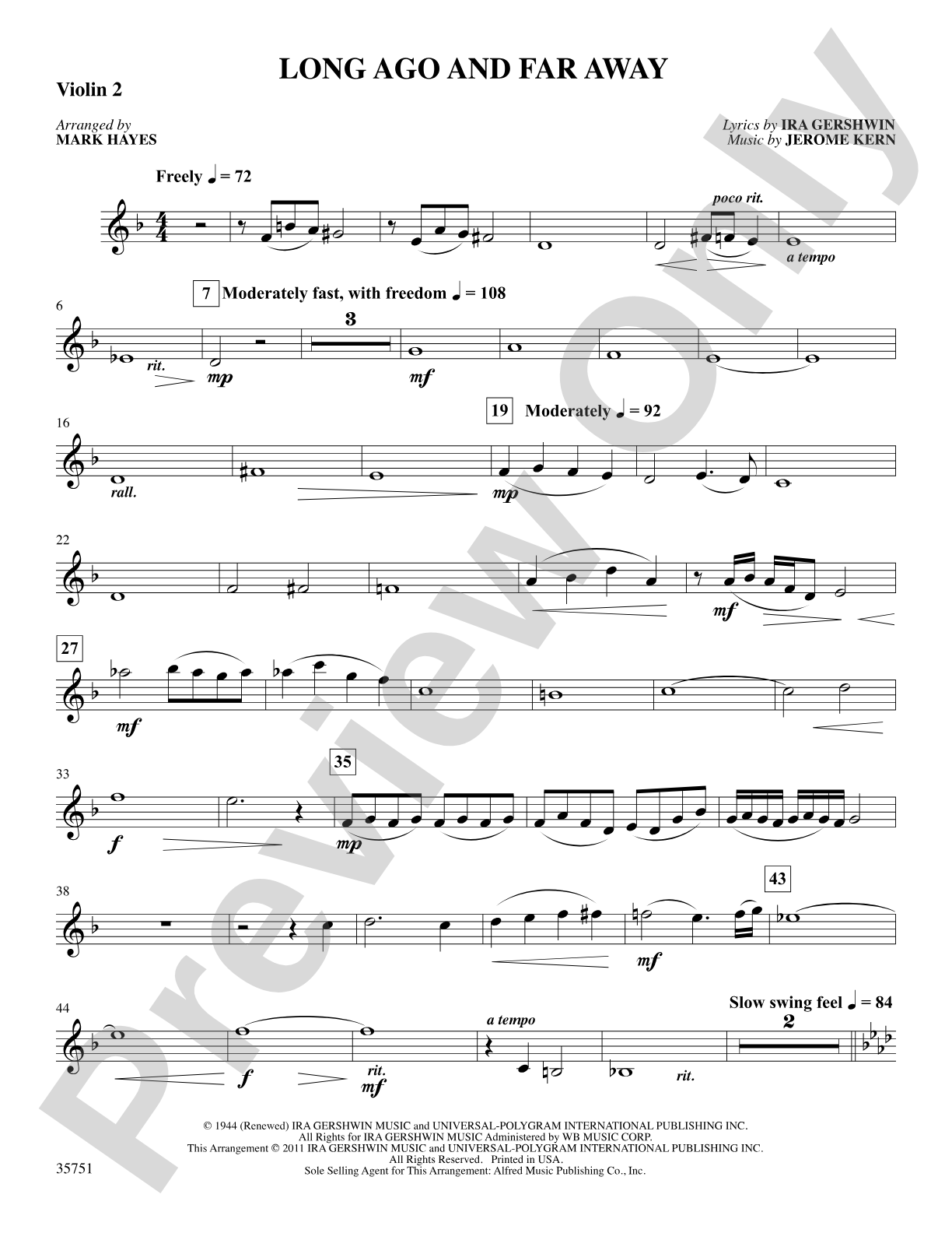 Long Ago and Far Away: 2nd Violin: Choral SoundPax