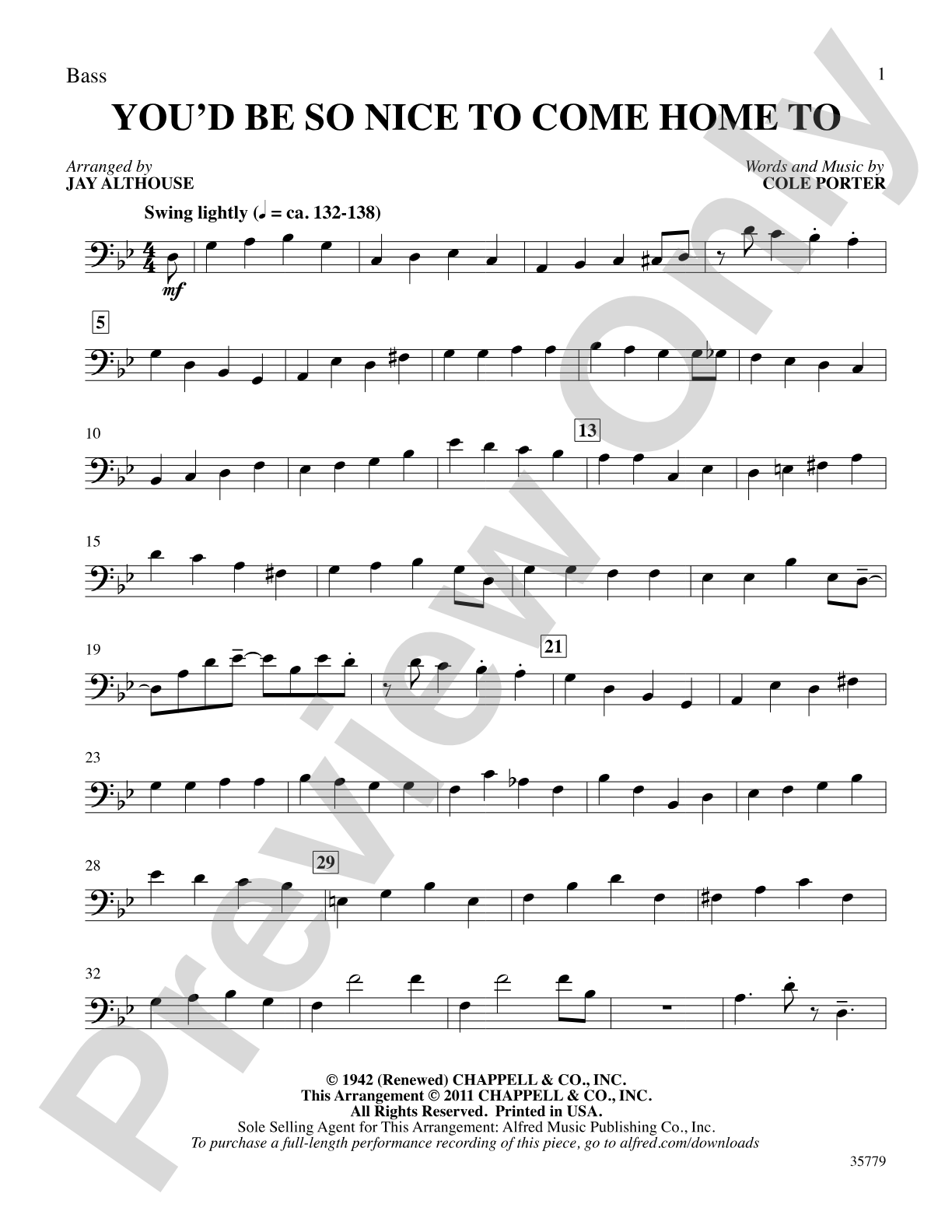 You'd Be So Nice to Come Home To: String Bass: Choral SoundPax