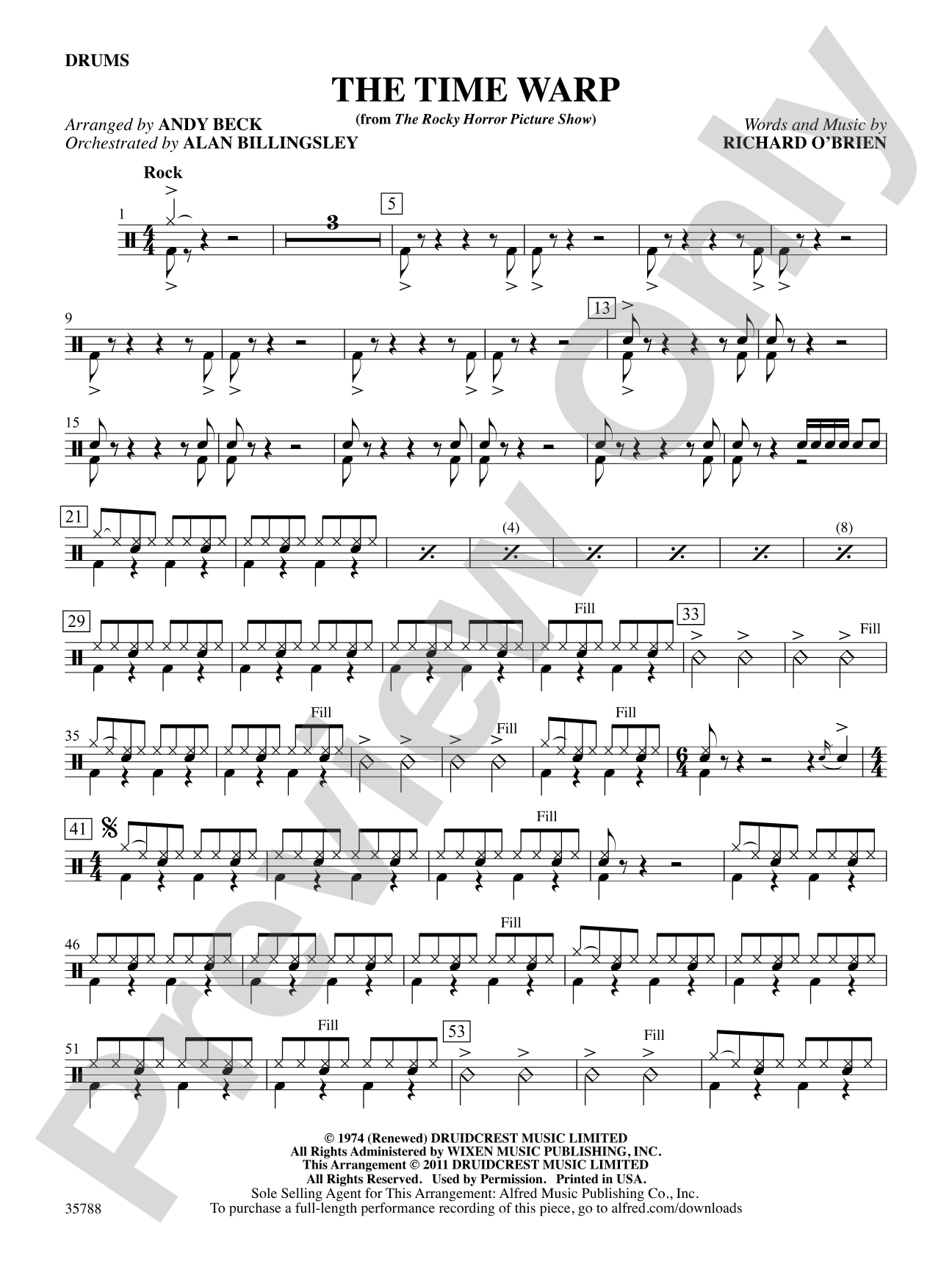 The Time Warp (from The Rocky Horror Picture Show): Drums: Choral SoundPax