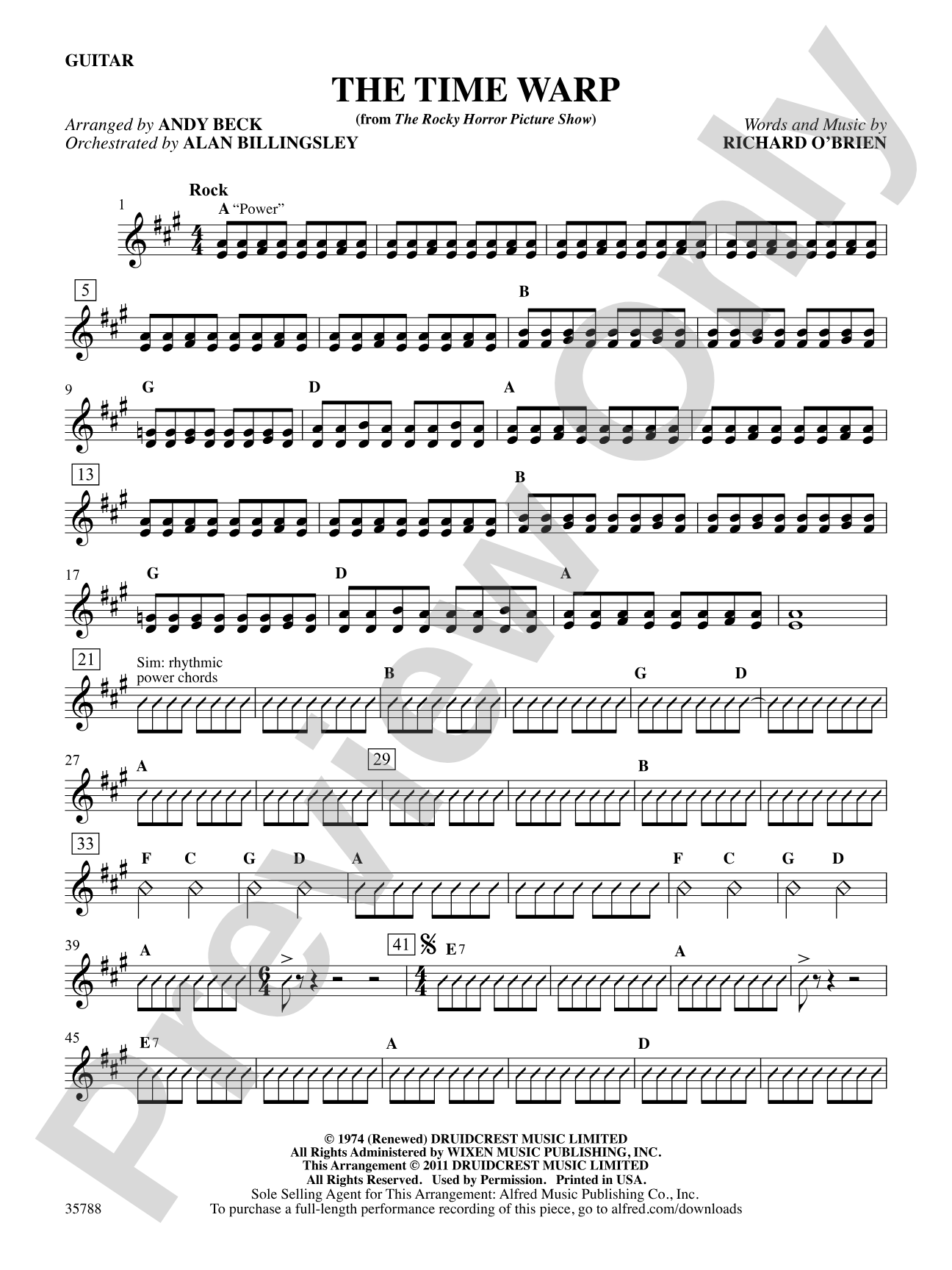 The Time Warp (from The Rocky Horror Picture Show): Guitar: Choral SoundPax