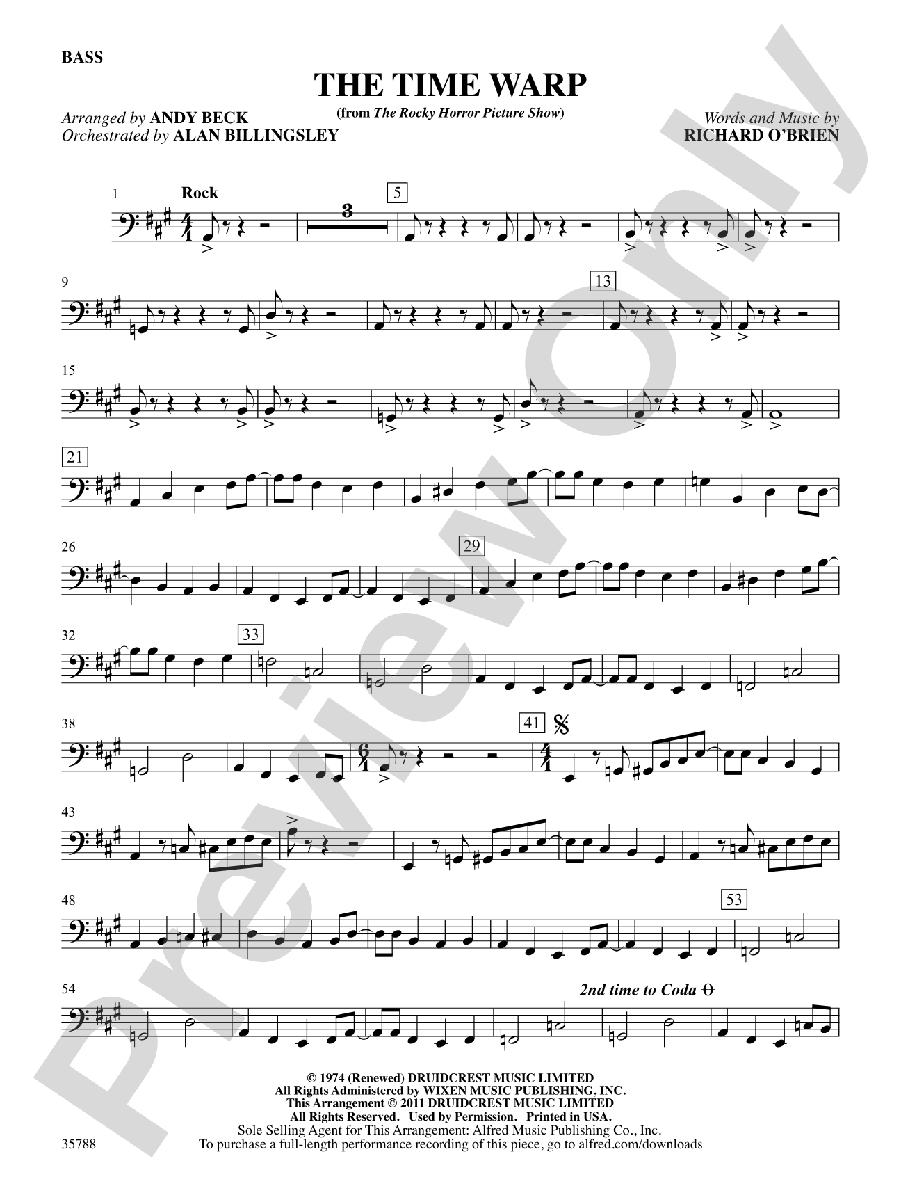 The Time Warp (from The Rocky Horror Picture Show): String Bass: Choral SoundPax