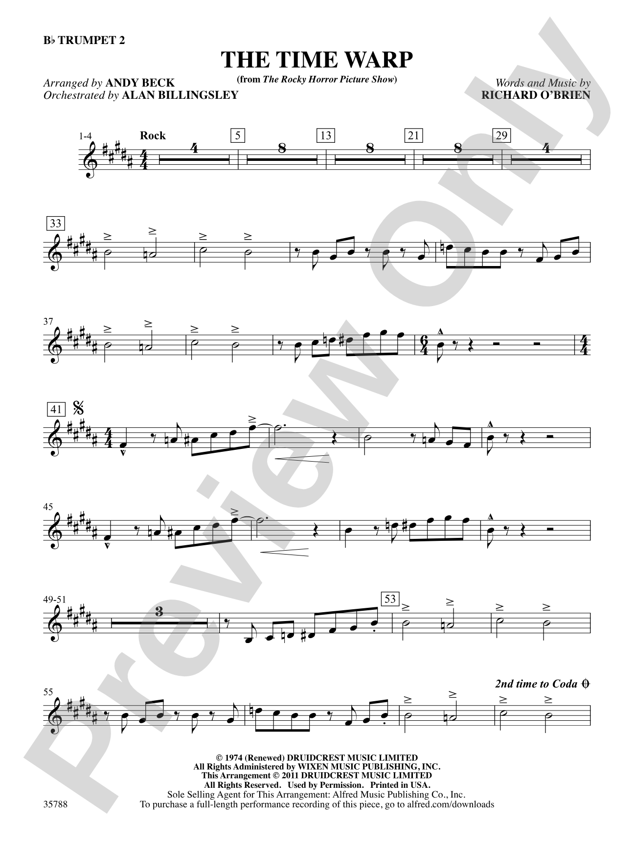 The Time Warp (from The Rocky Horror Picture Show): 2nd B-flat Trumpet: Choral SoundPax