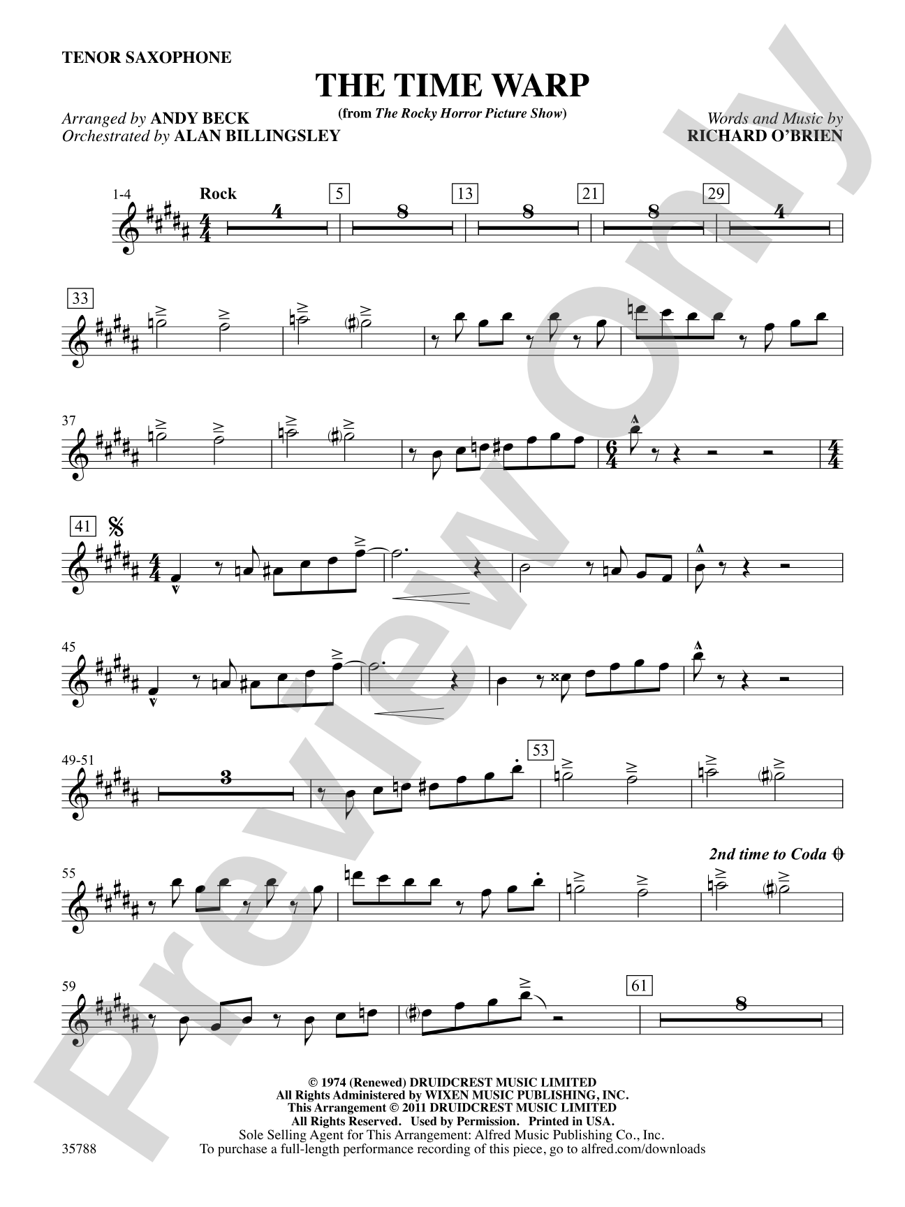 The Time Warp (from The Rocky Horror Picture Show): B-flat Tenor Saxophone: Choral SoundPax