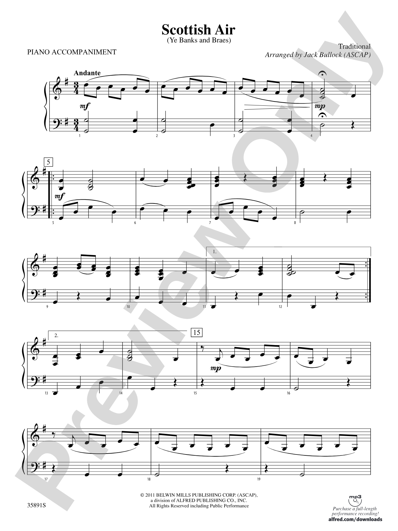 Scottish Air: Piano Accompaniment