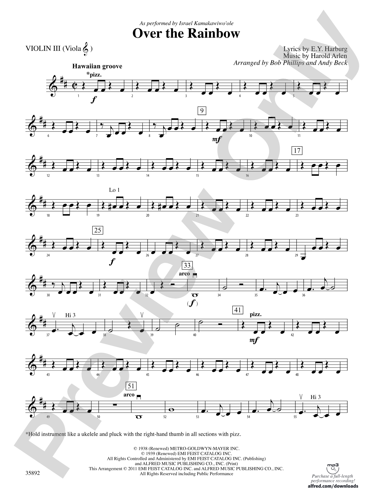 Over the Rainbow: 3rd Violin (Viola [TC])