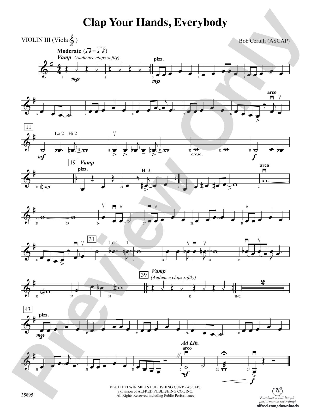 Clap Your Hands, Everybody: 3rd Violin (Viola [TC])