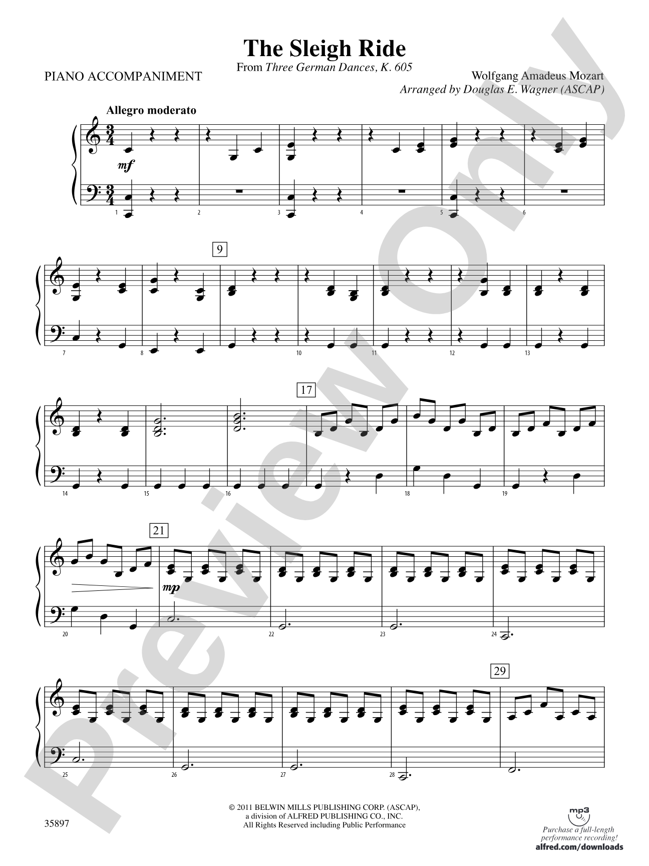The Sleigh Ride (from Three German Dances, K. 605): Piano Accompaniment