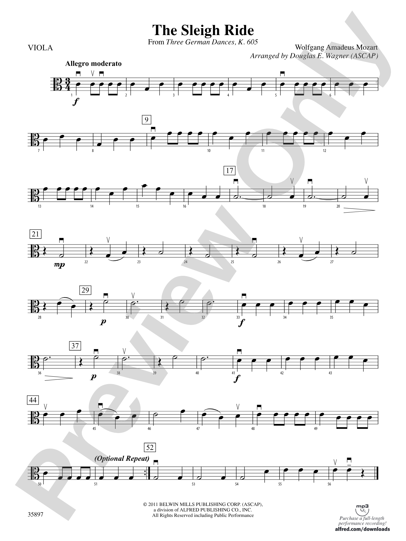 The Sleigh Ride (from Three German Dances, K. 605): Viola