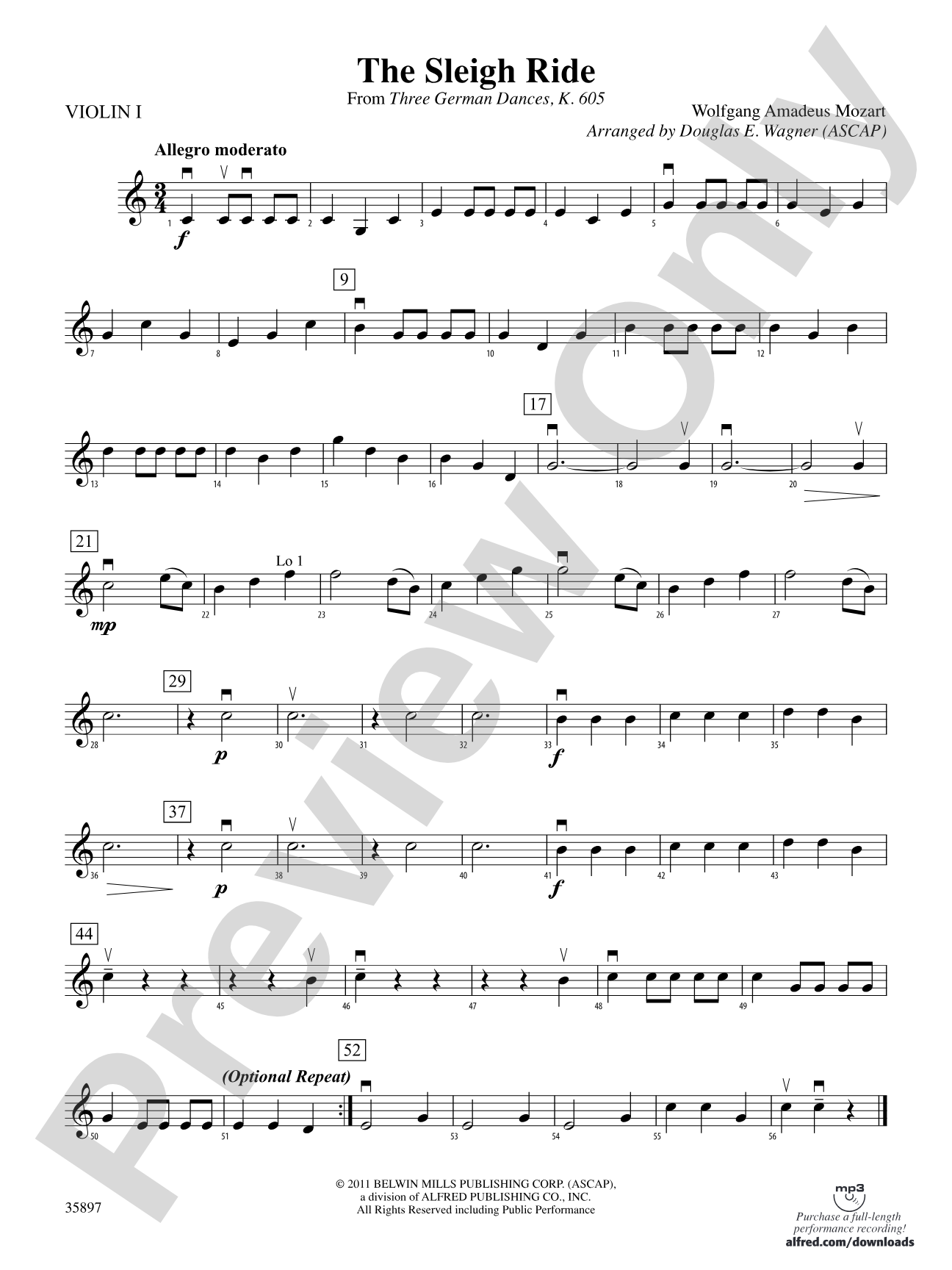 The Sleigh Ride (from Three German Dances, K. 605): 1st Violin