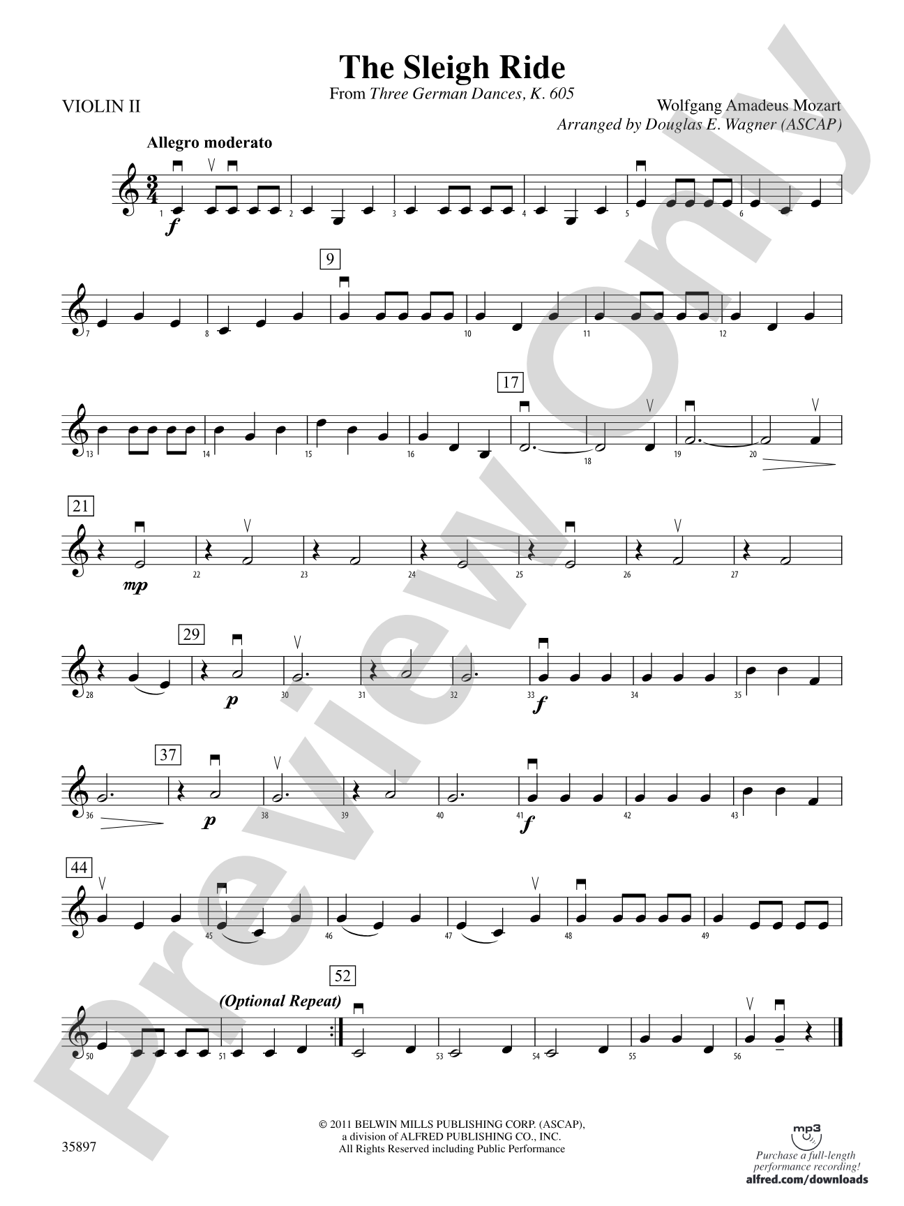 The Sleigh Ride (from Three German Dances, K. 605): 2nd Violin