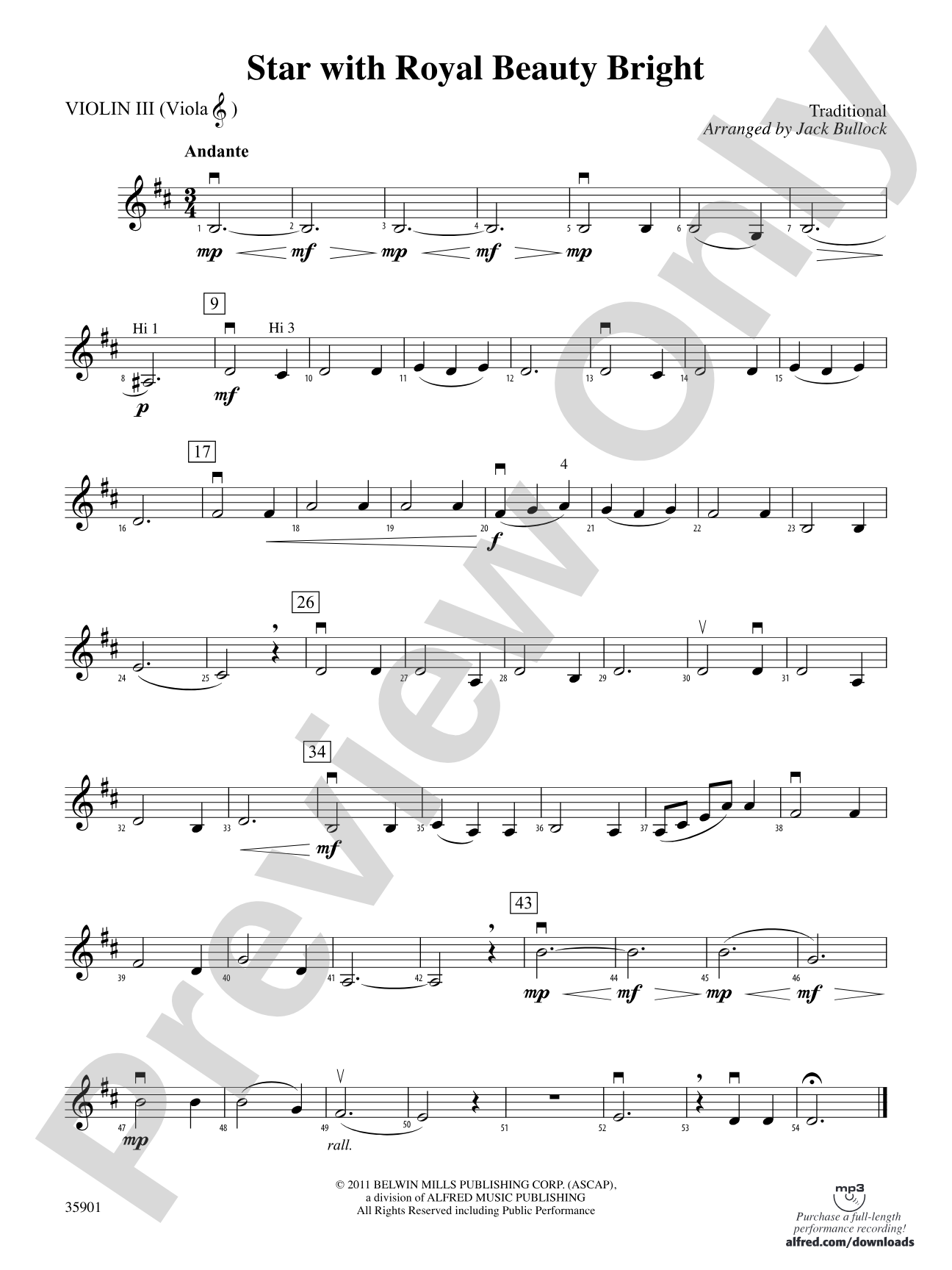 Star with Royal Beauty Bright: 3rd Violin (Viola [TC])