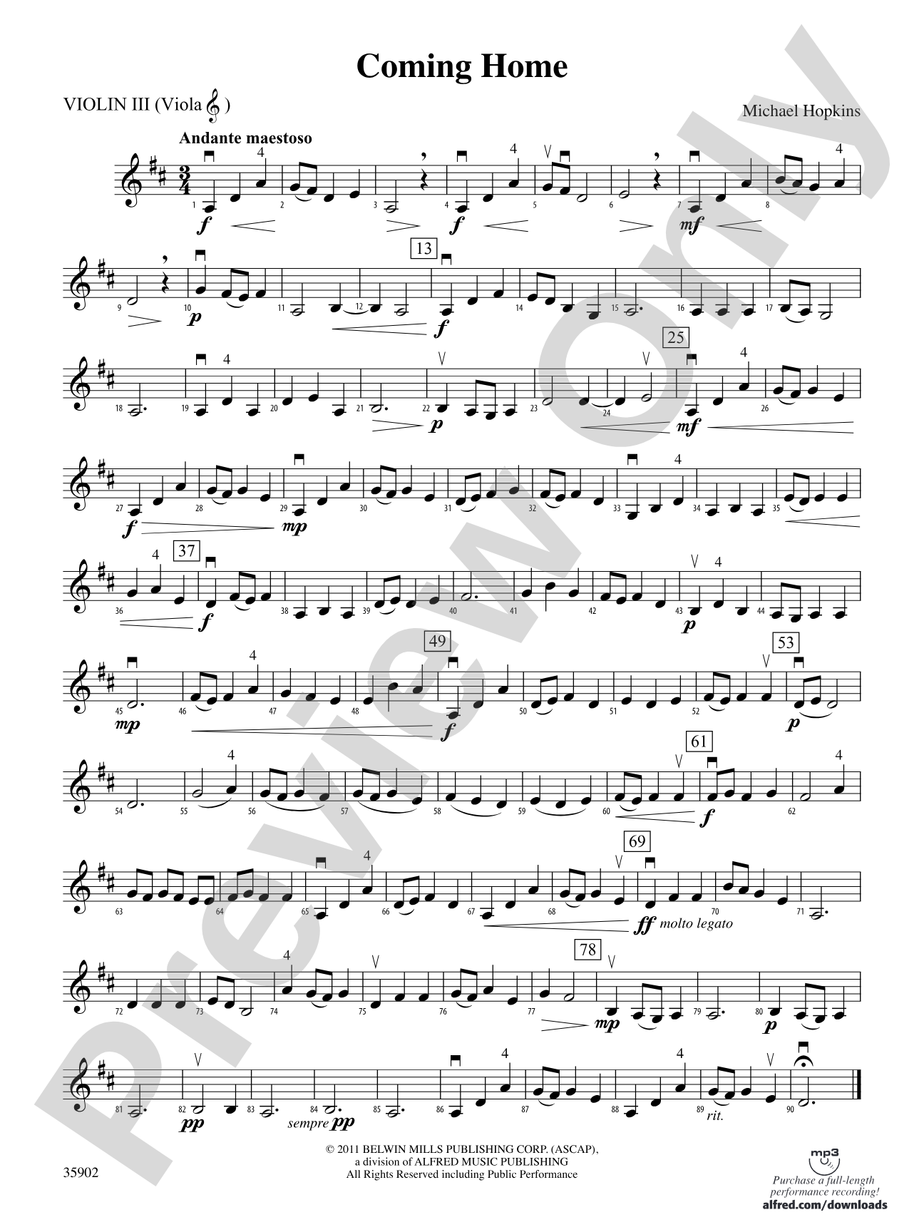 Coming Home: 3rd Violin (Viola [TC])