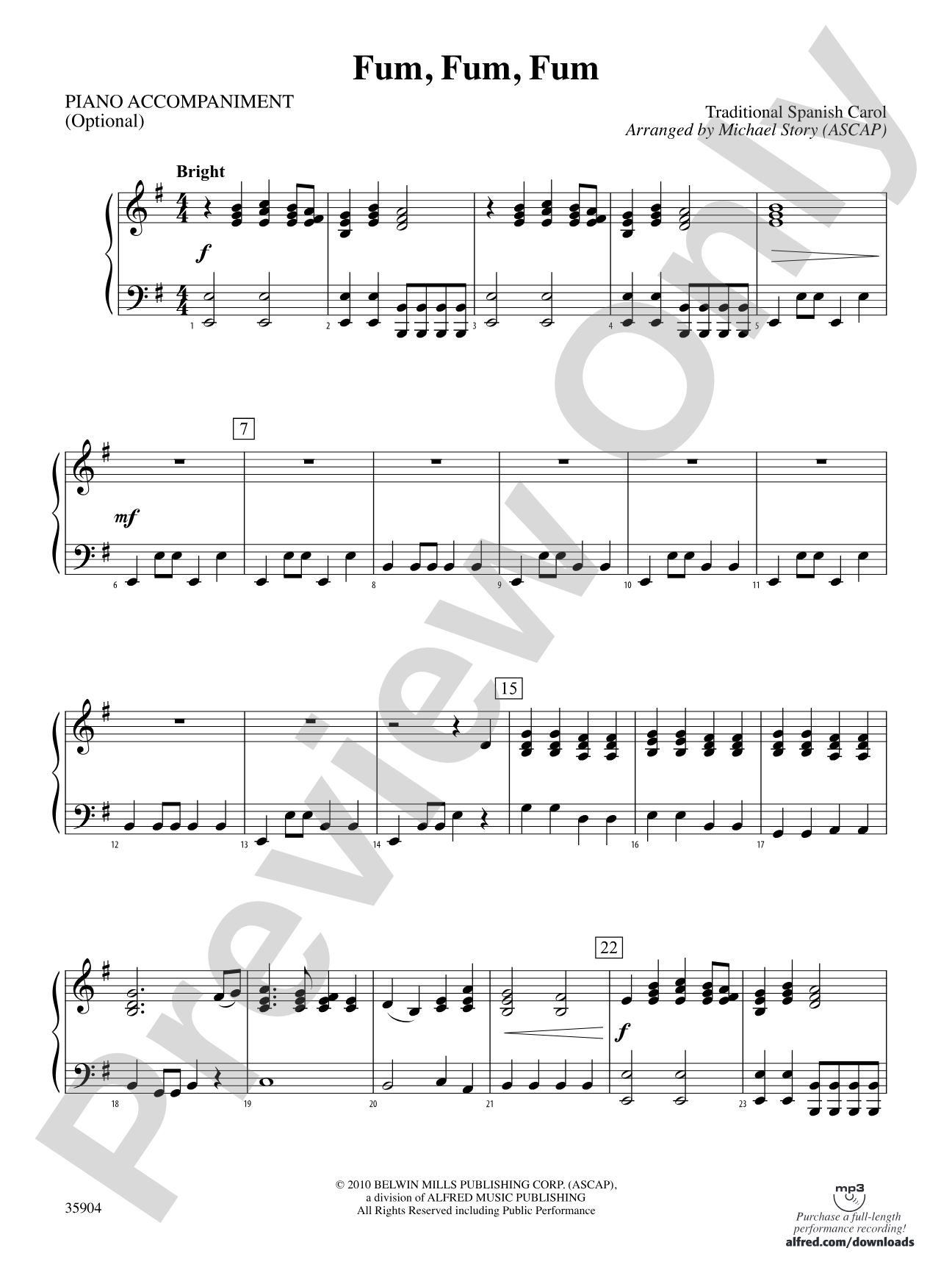 Fum, Fum, Fum: Piano Accompaniment