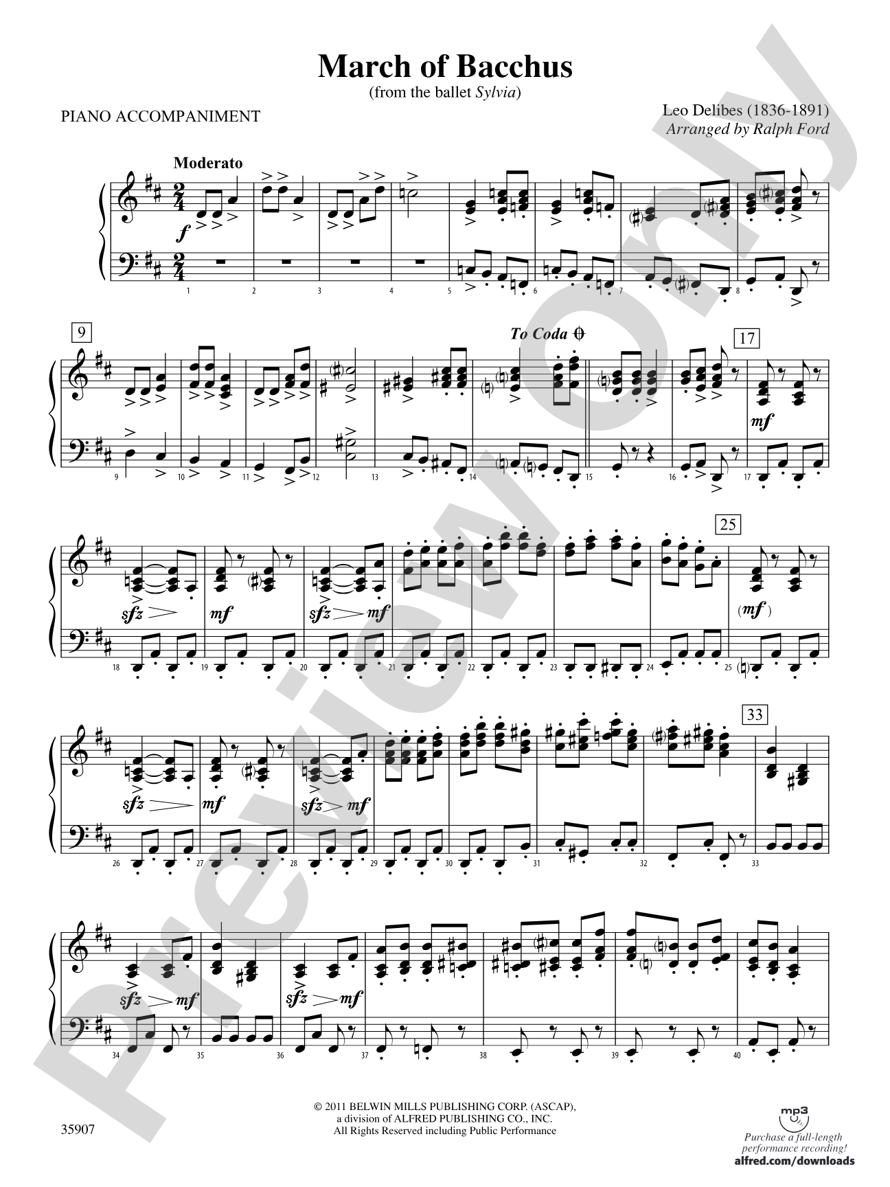 March of Bacchus (from the ballet Sylvia): Piano Accompaniment