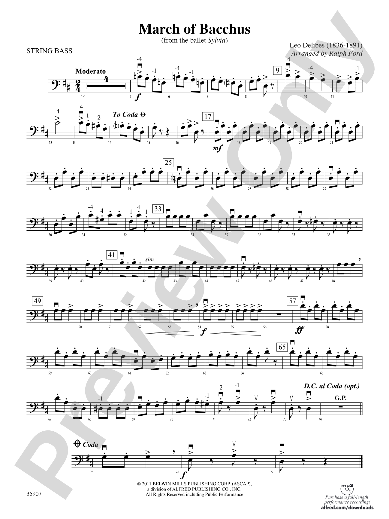 March of Bacchus (from the ballet Sylvia): String Bass