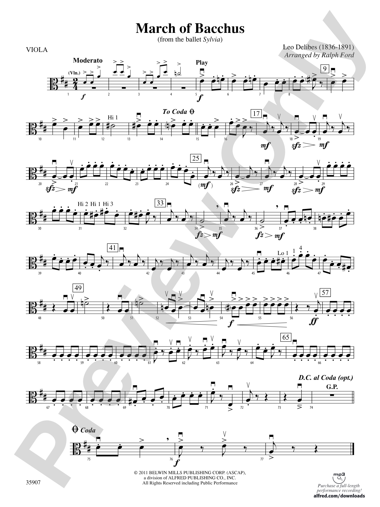 March of Bacchus (from the ballet Sylvia): Viola