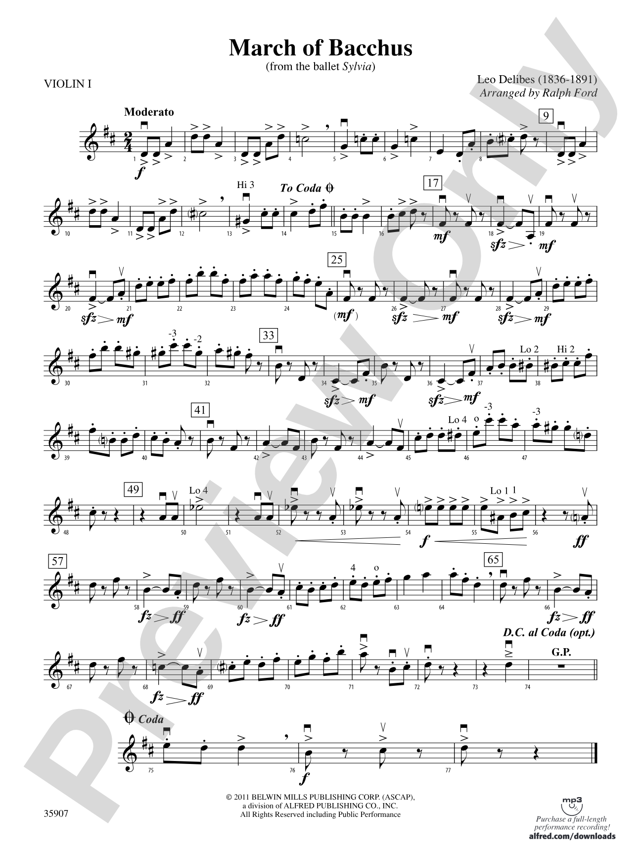 March of Bacchus (from the ballet Sylvia): 1st Violin