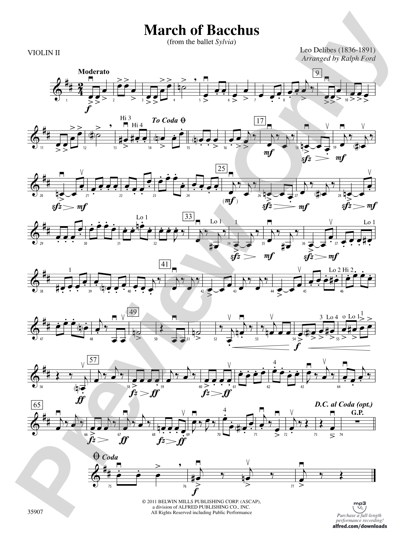 March of Bacchus (from the ballet Sylvia): 2nd Violin
