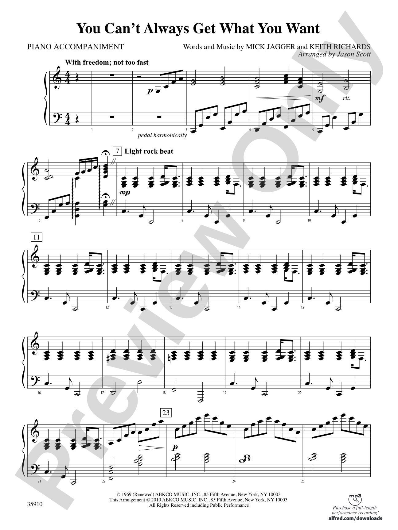 You Can't Always Get What You Want: Piano Accompaniment