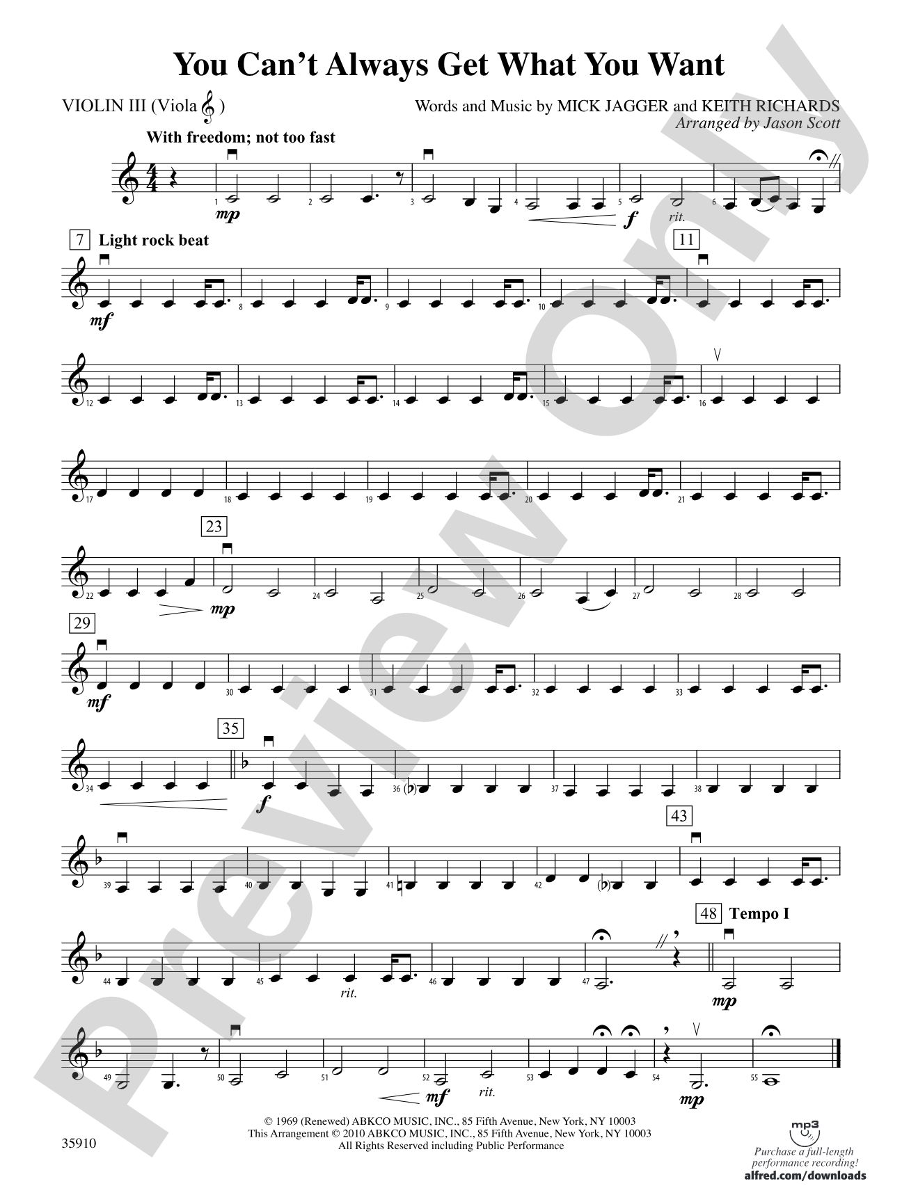 You Can't Always Get What You Want: 3rd Violin (Viola [TC])