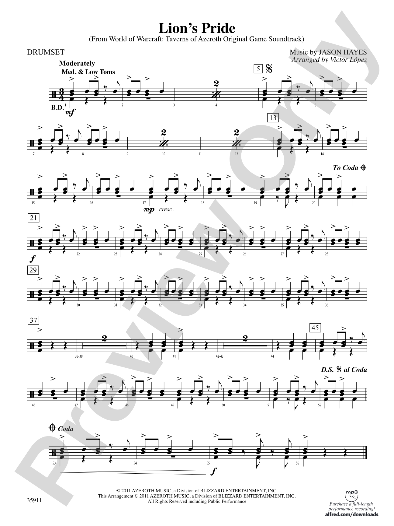 Lion’s Pride (from World of Warcraft: Taverns of Azeroth Original Game Soundtrack): Drums