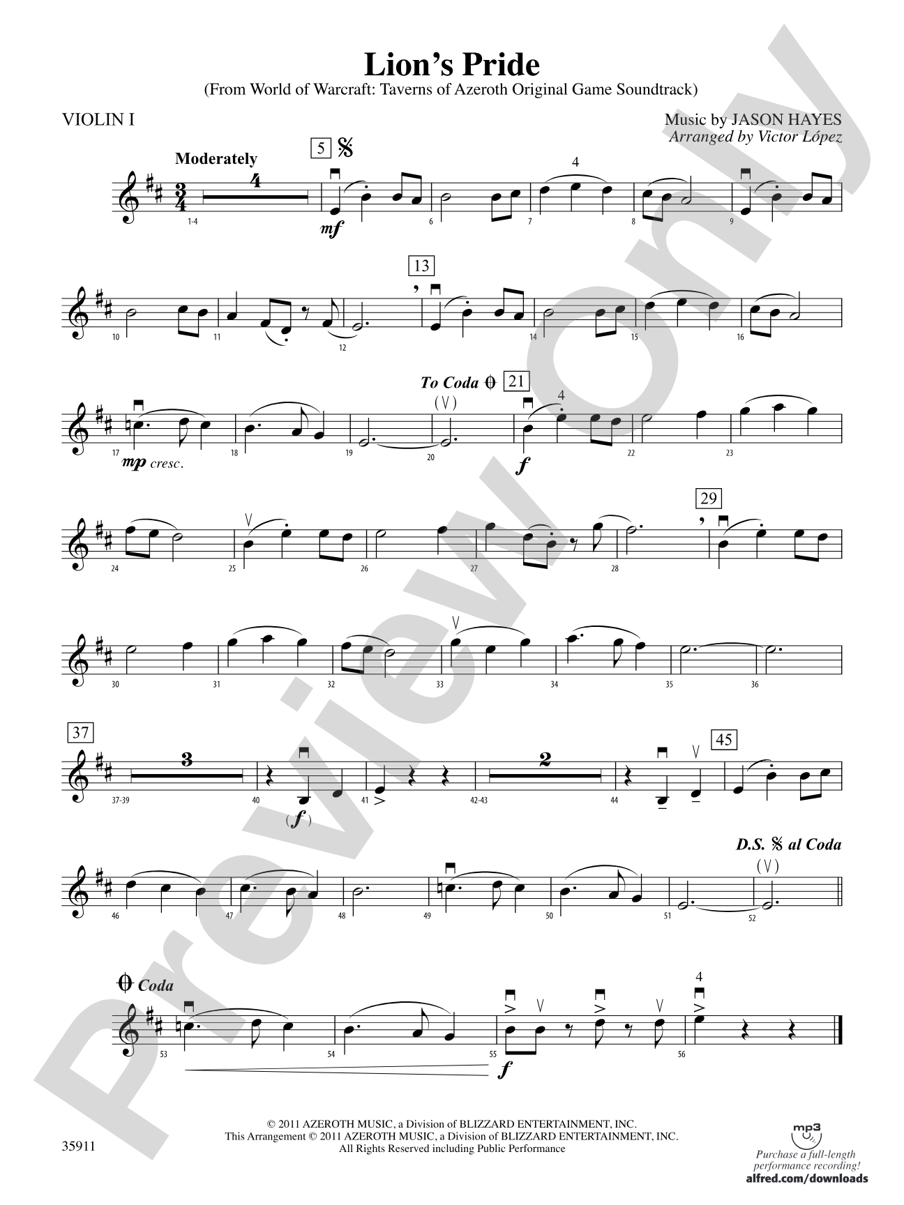 Lion’s Pride (from World of Warcraft: Taverns of Azeroth Original Game Soundtrack): 1st Violin