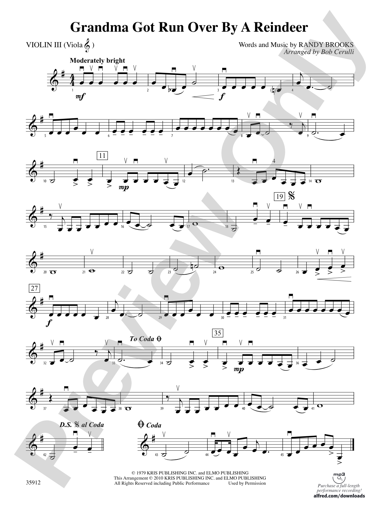 Grandma Got Run Over by a Reindeer: 3rd Violin (Viola [TC])