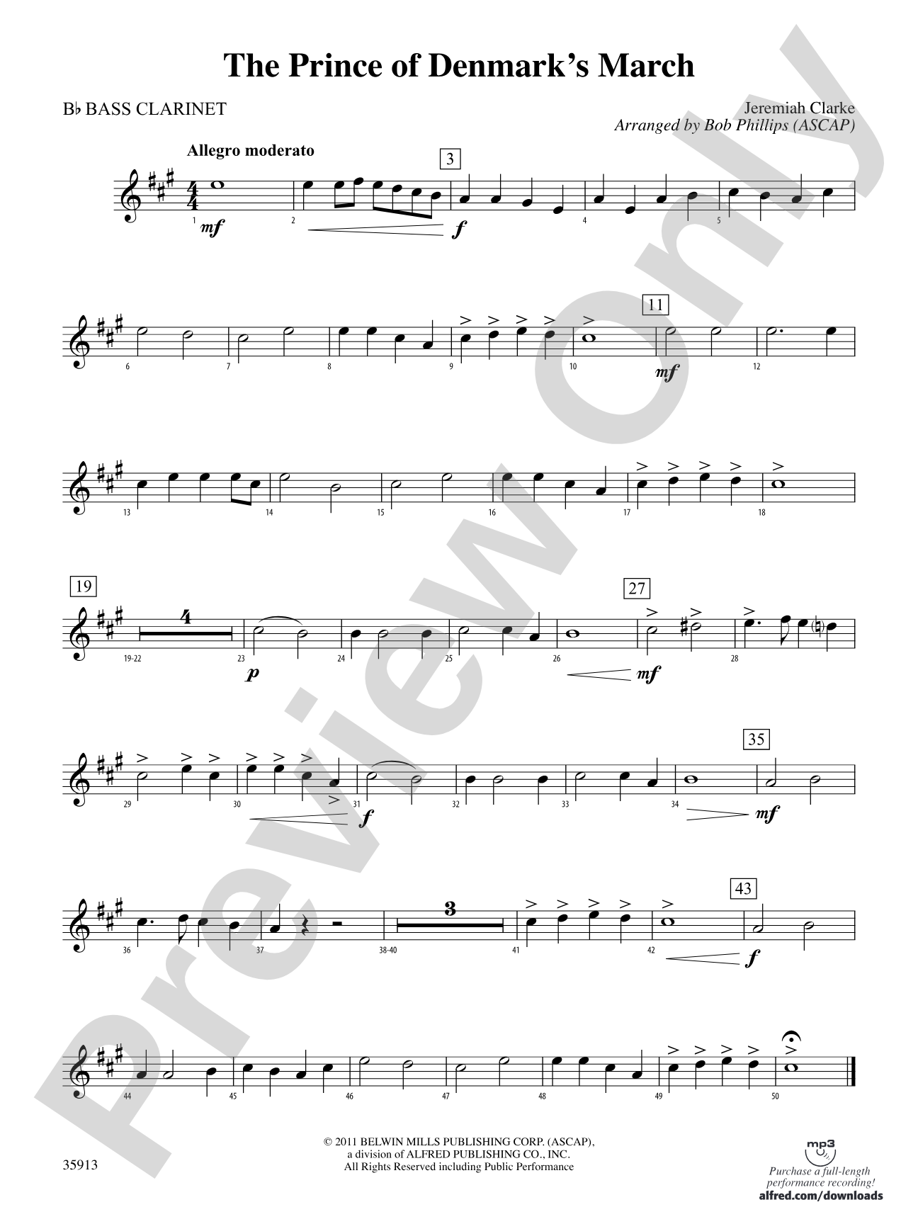 The Prince of Denmark's March: B-flat Bass Clarinet