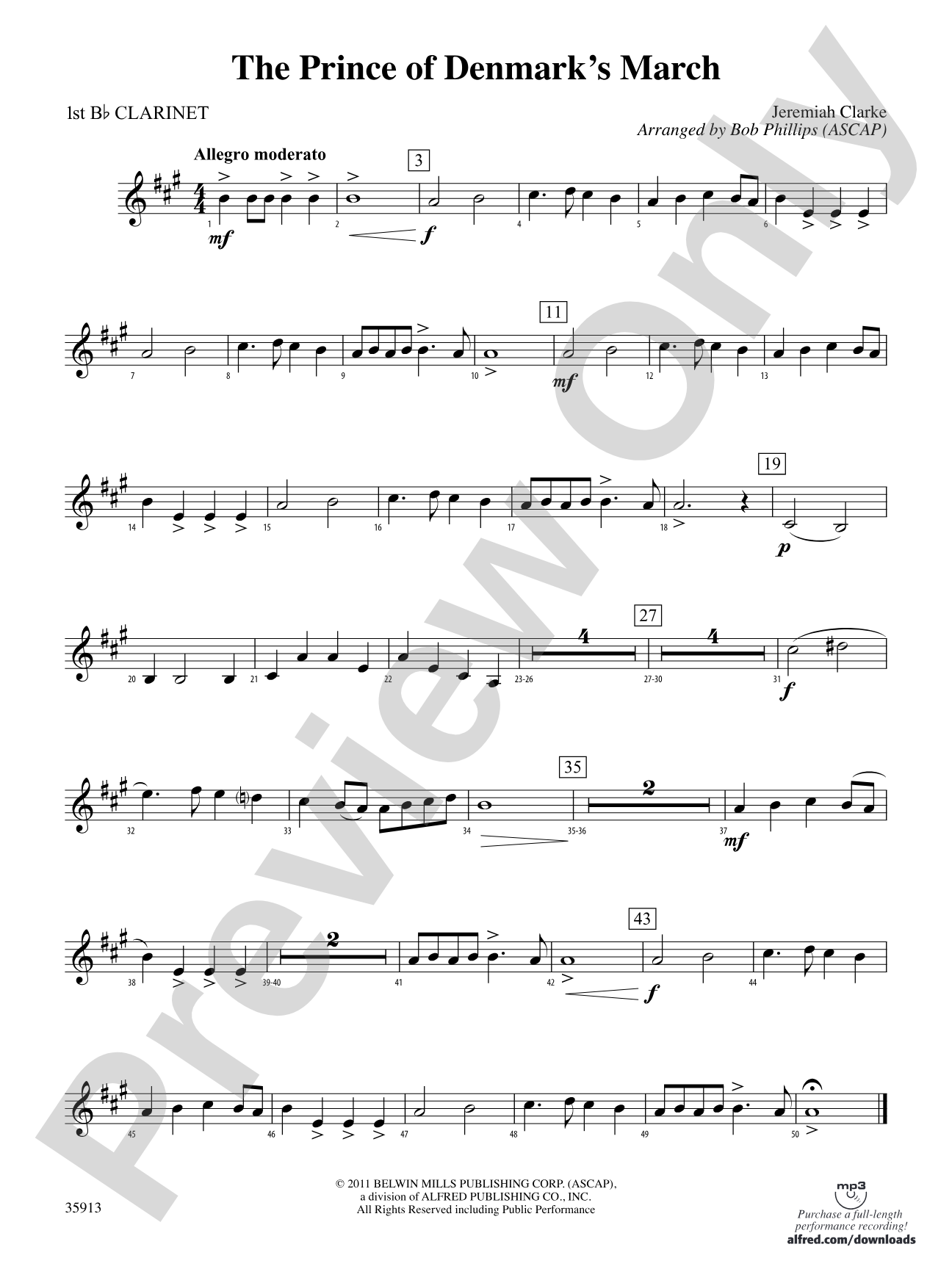 The Prince of Denmark's March: 1st B-flat Clarinet