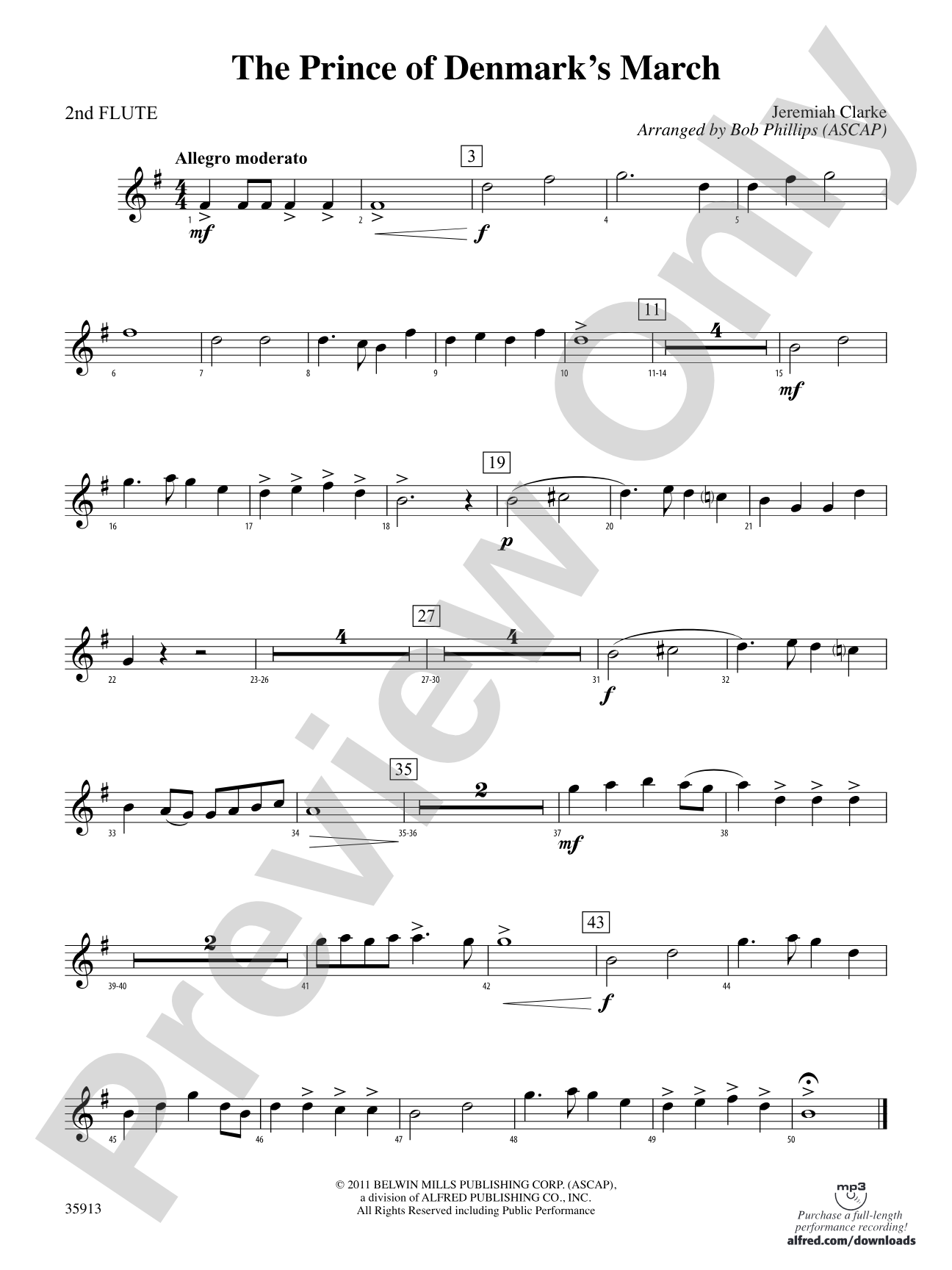 The Prince of Denmark's March: 2nd Flute