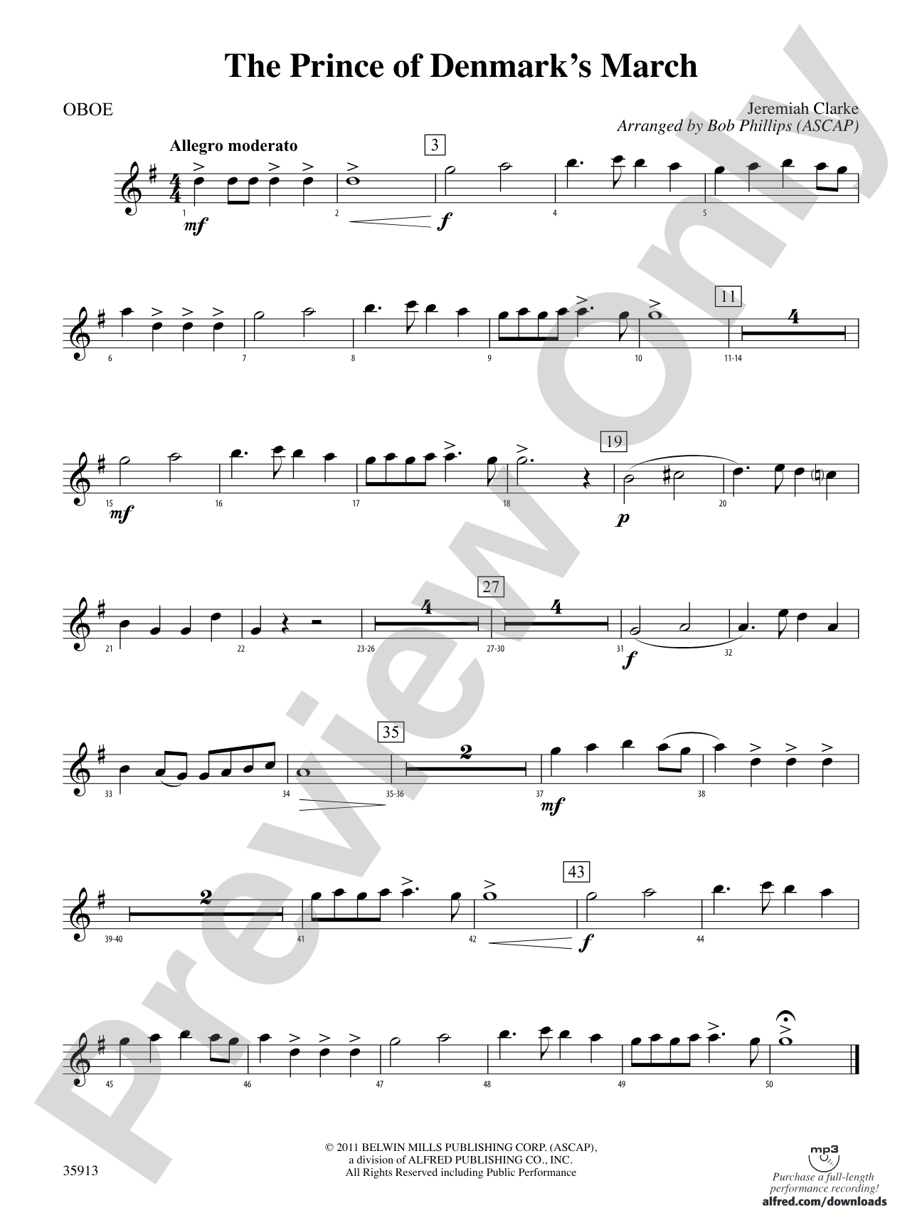 The Prince of Denmark's March: Oboe