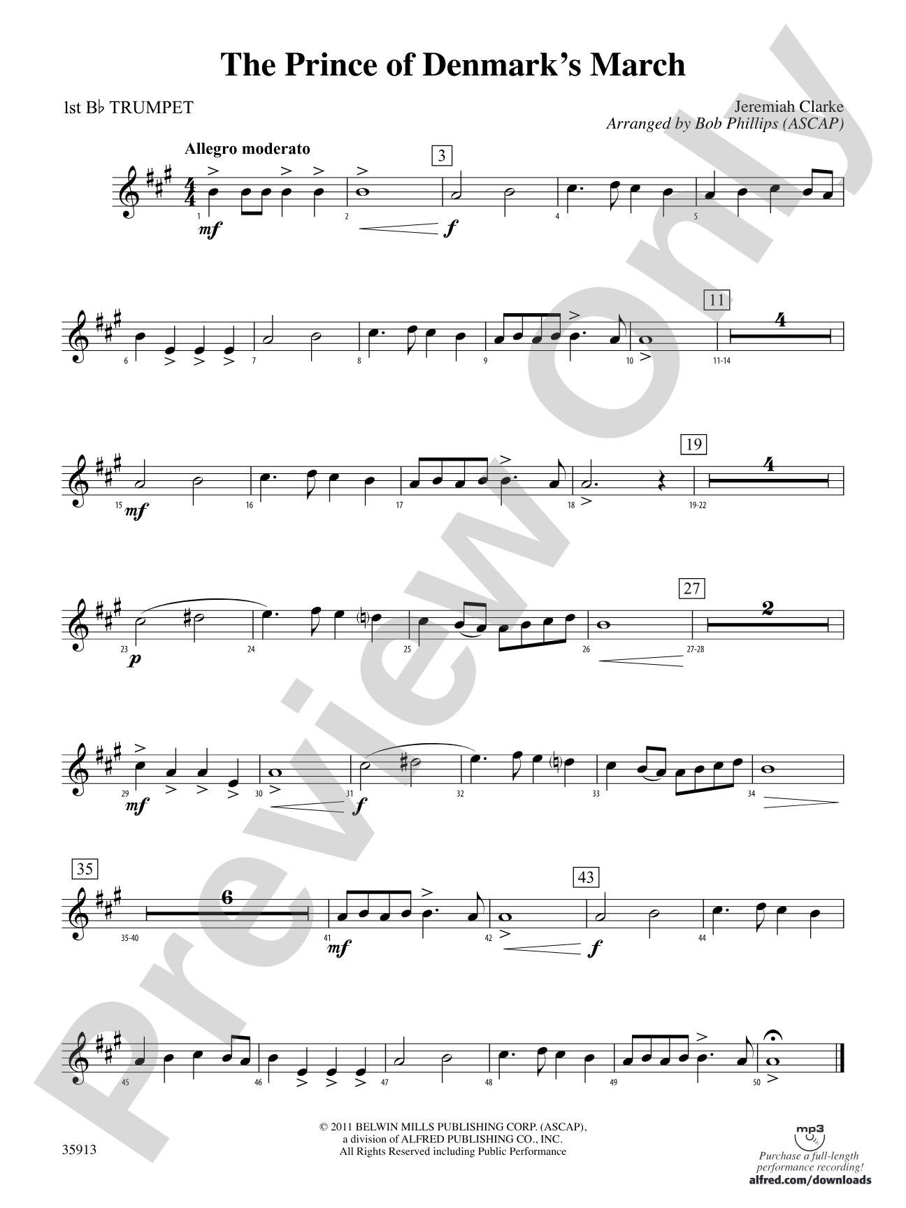 The Prince of Denmark's March: 1st B-flat Trumpet