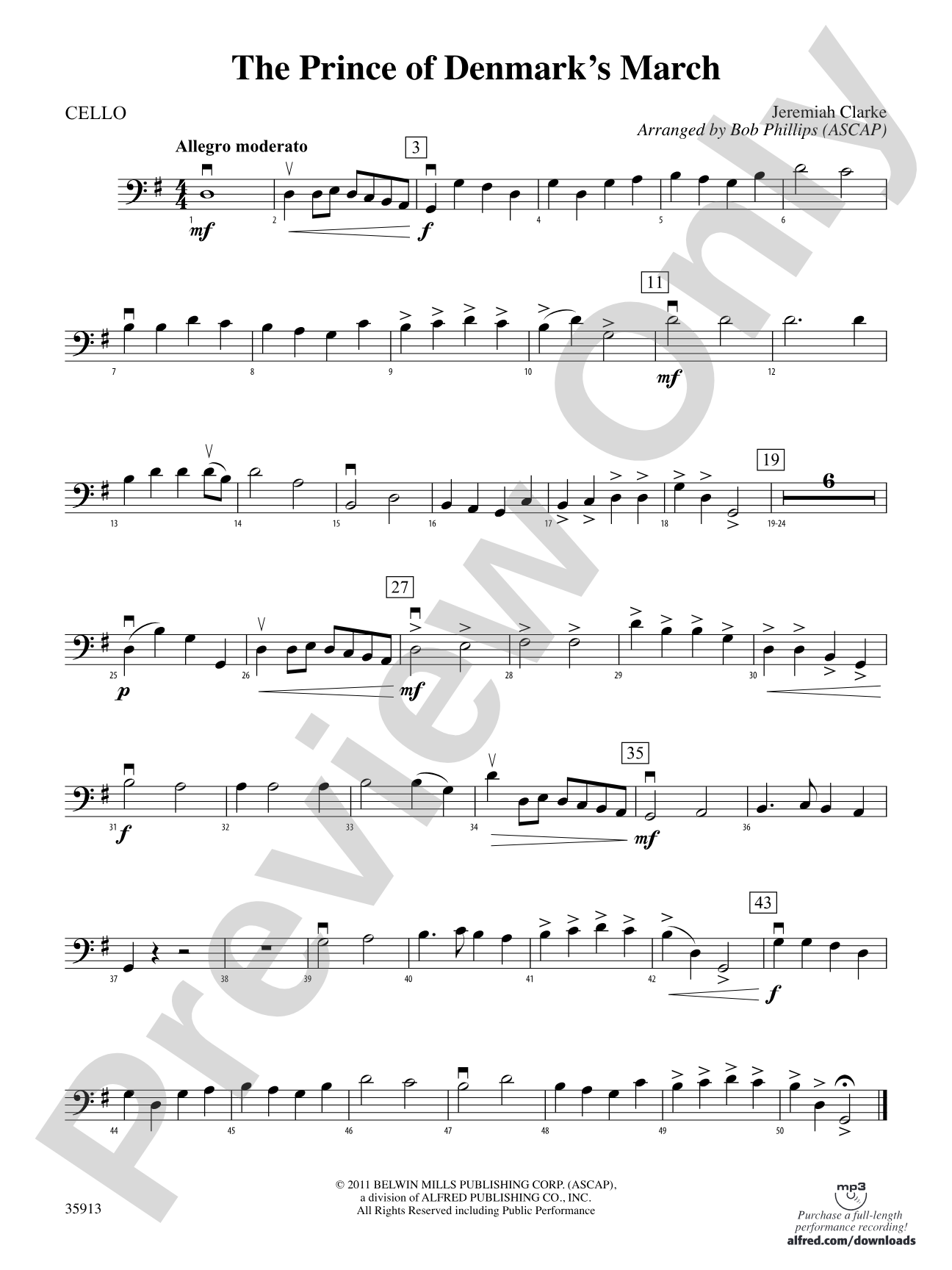 The Prince of Denmark's March: Cello
