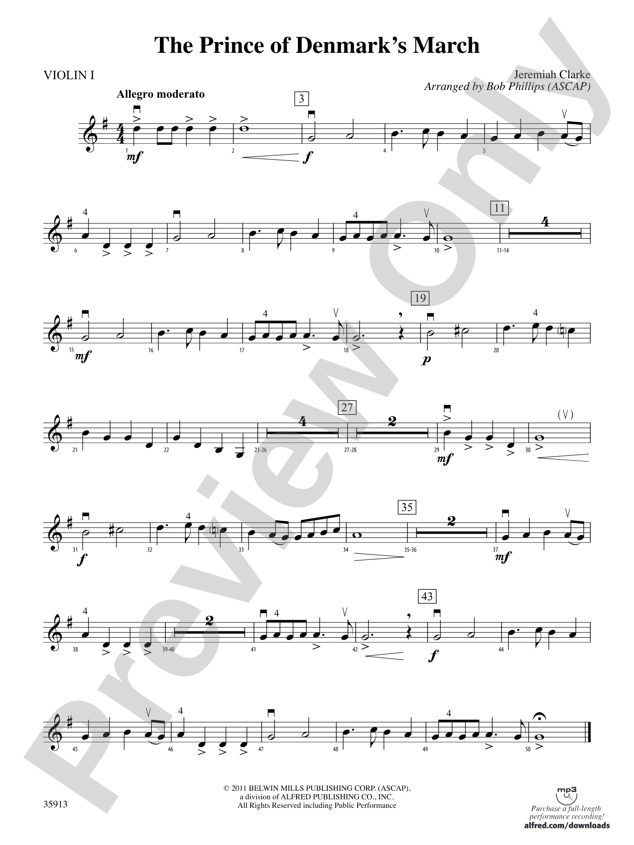 The Prince of Denmark's March: 1st Violin