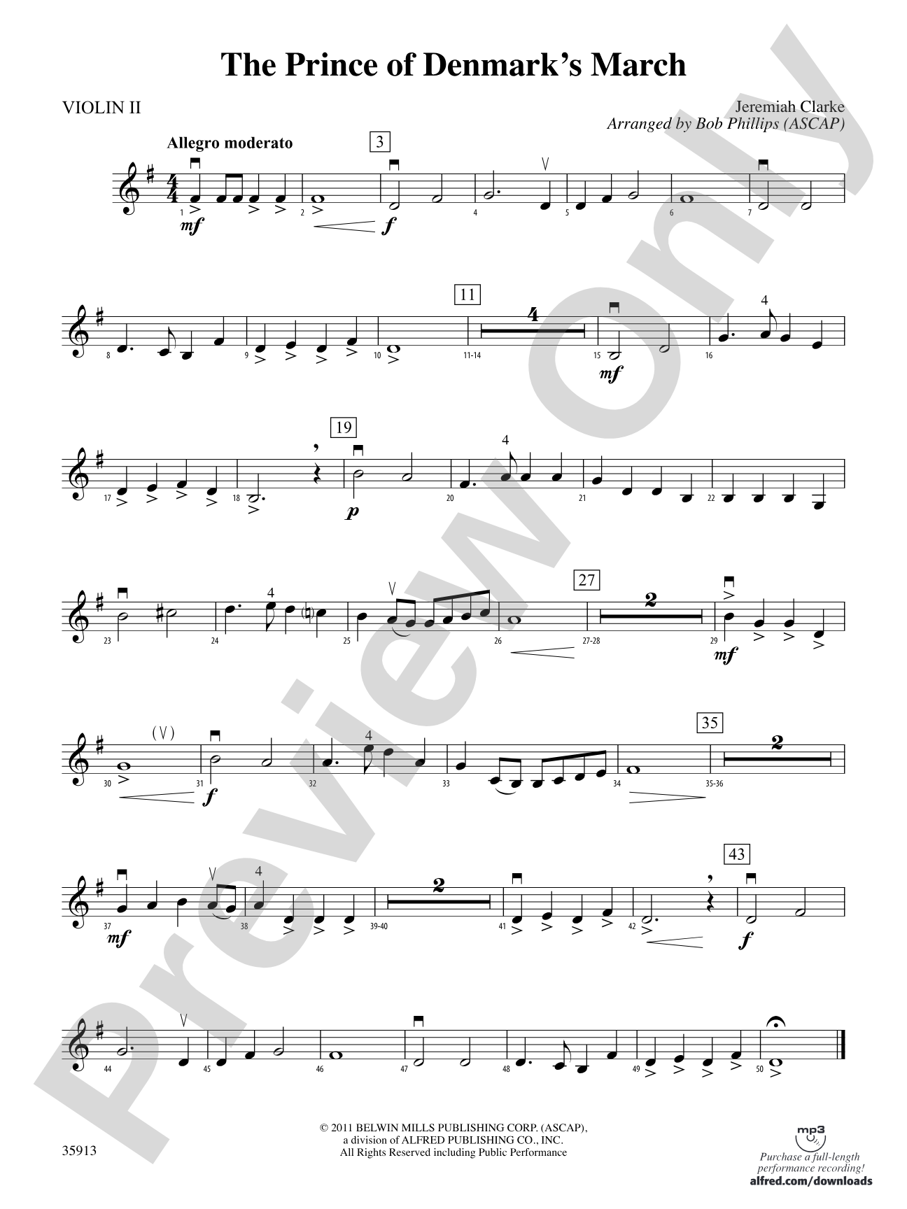 The Prince of Denmark's March: 2nd Violin