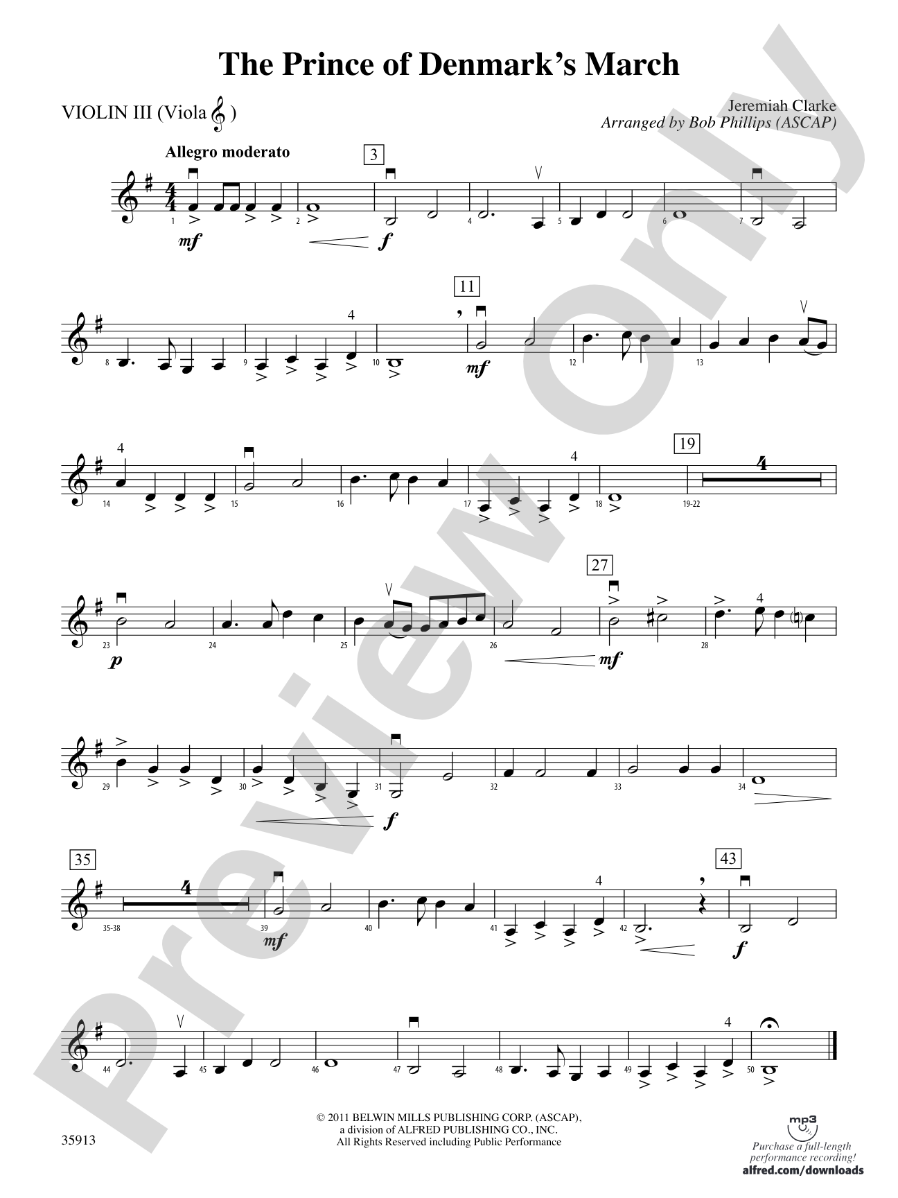 The Prince of Denmark's March: 3rd Violin (Viola [TC])