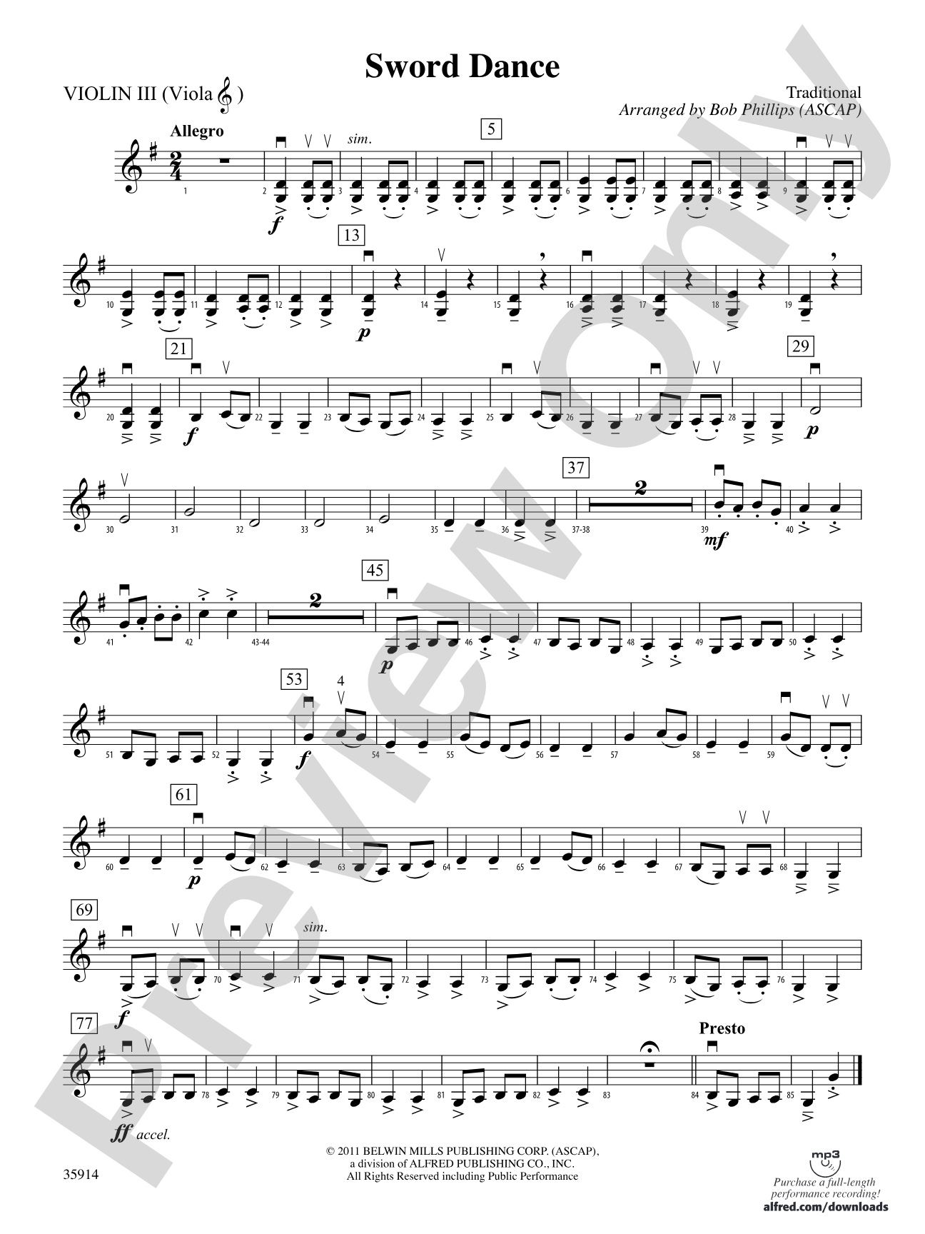 Sword Dance: 3rd Violin (Viola [TC])