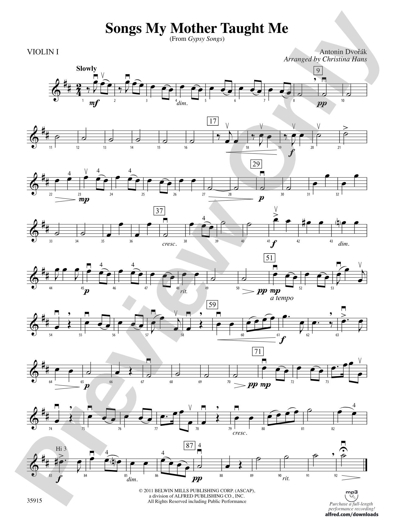 Songs My Mother Taught Me (from "Gypsy Songs"): 1st Violin