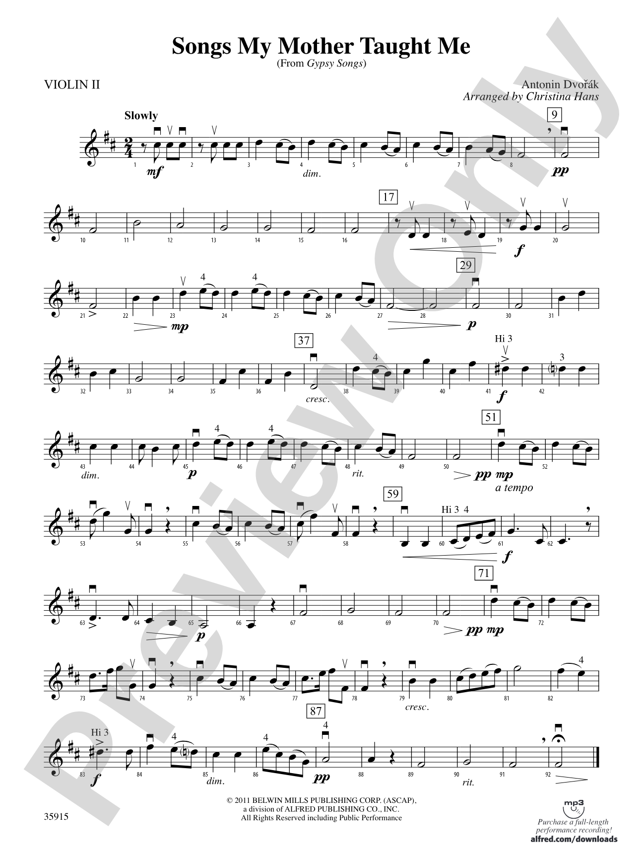 Songs My Mother Taught Me (from "Gypsy Songs"): 2nd Violin