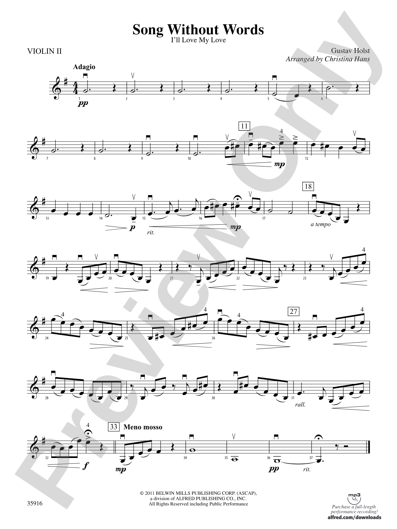 Song Without Words: 2nd Violin