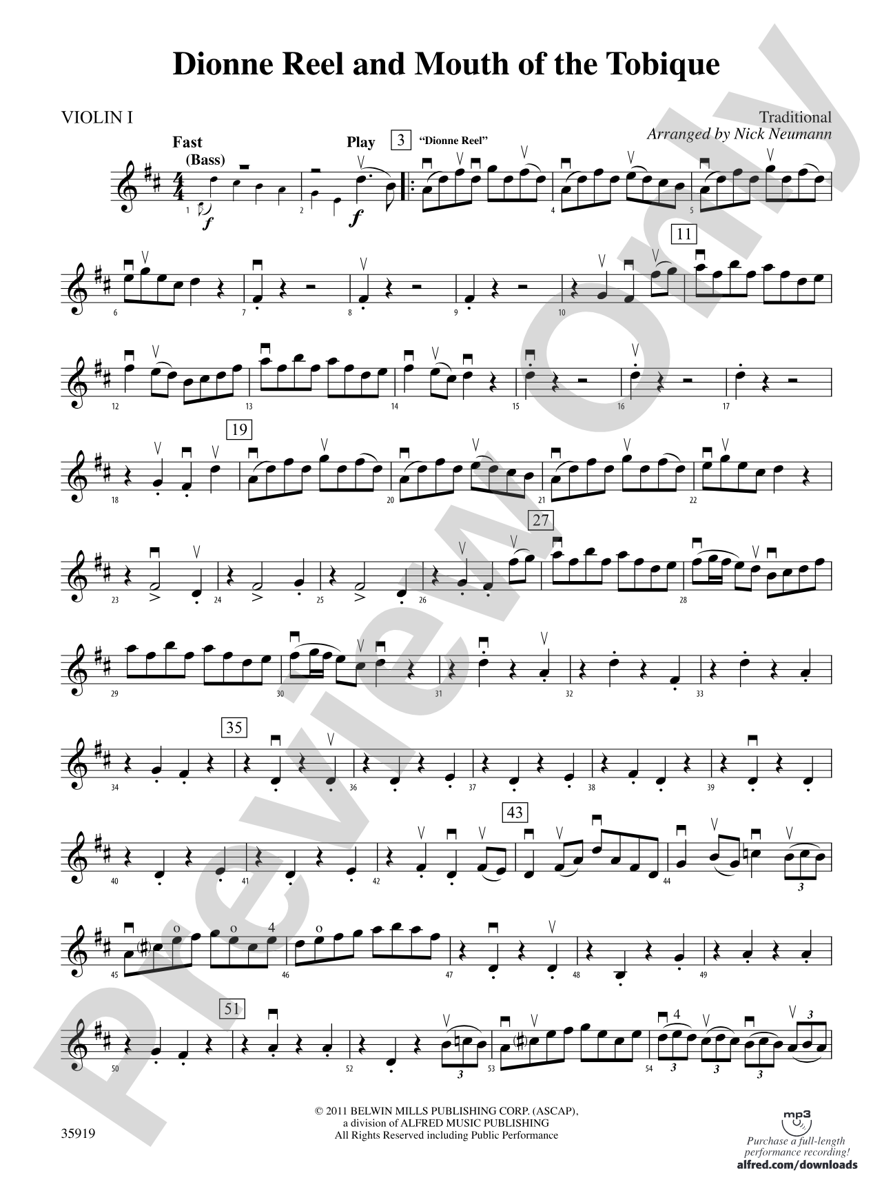 Dionne Reel and Mouth of the Tobique: 1st Violin