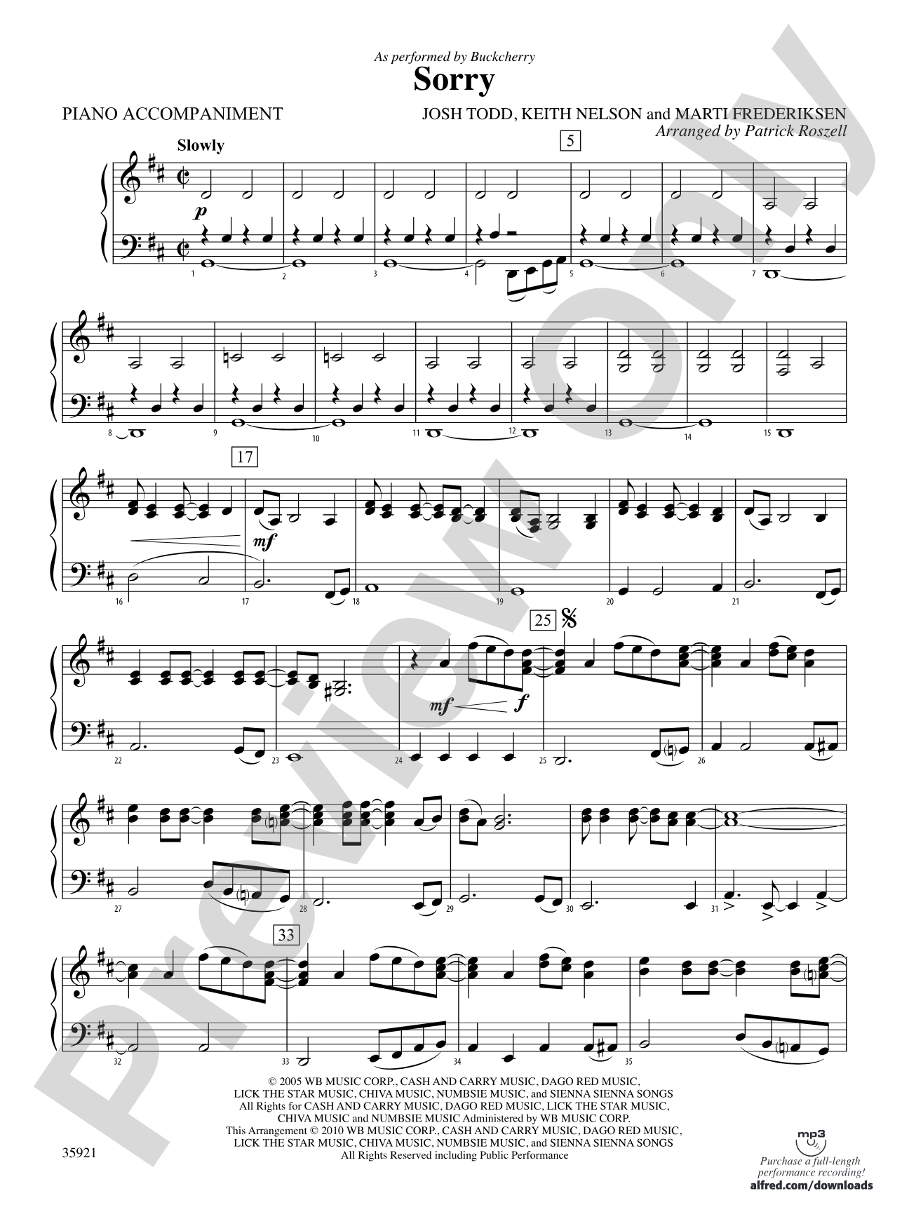 Sorry: Piano Accompaniment