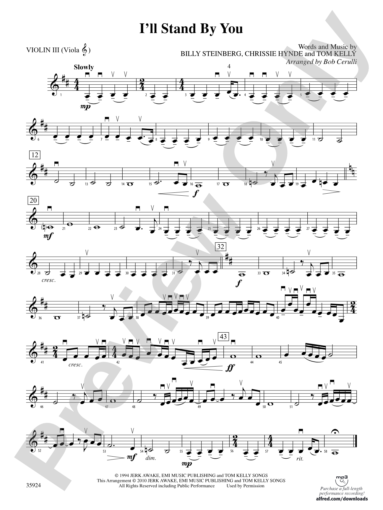 I'll Stand by You: 3rd Violin (Viola [TC])
