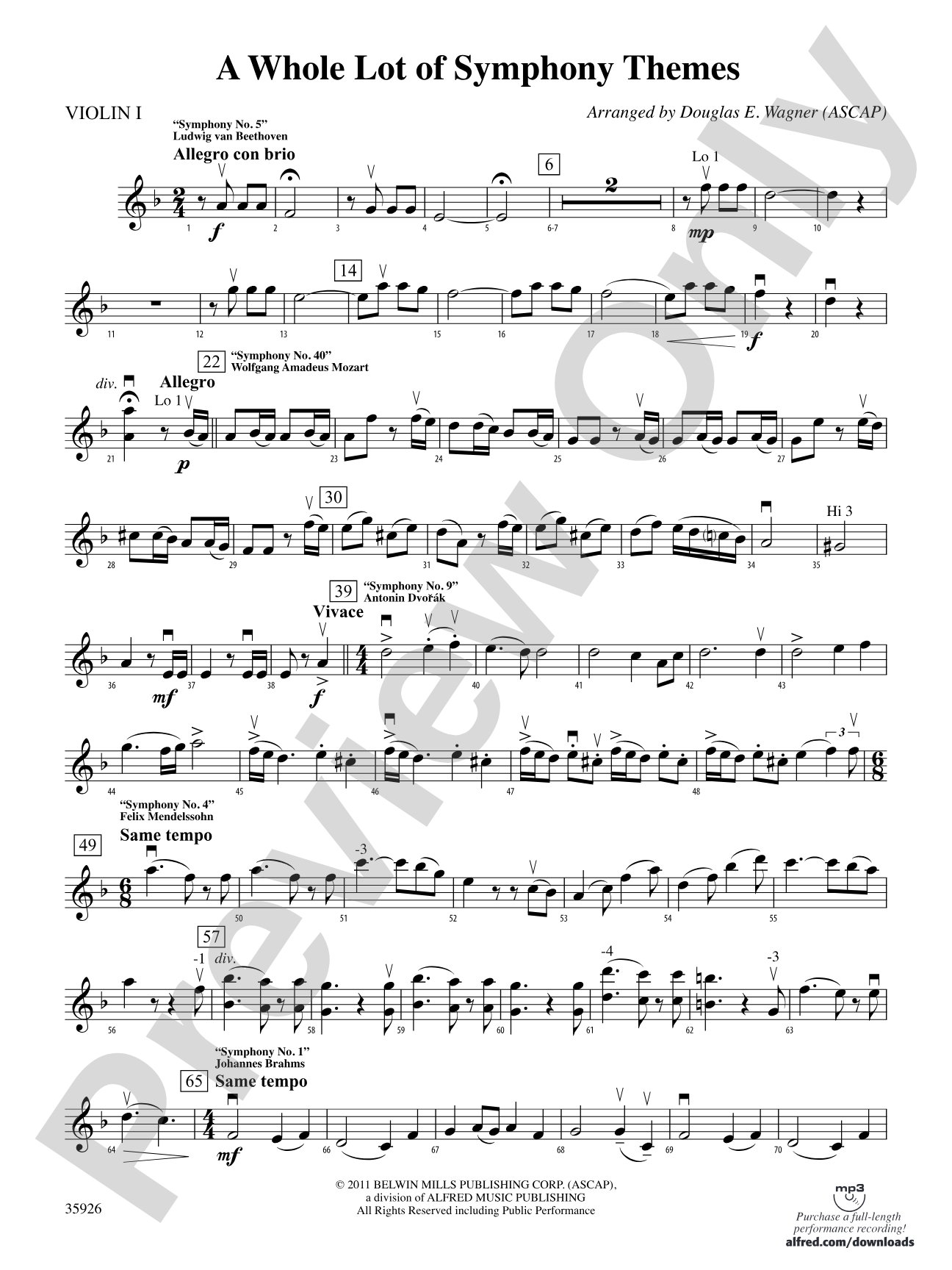 A Whole Lot of Symphony Themes: 1st Violin